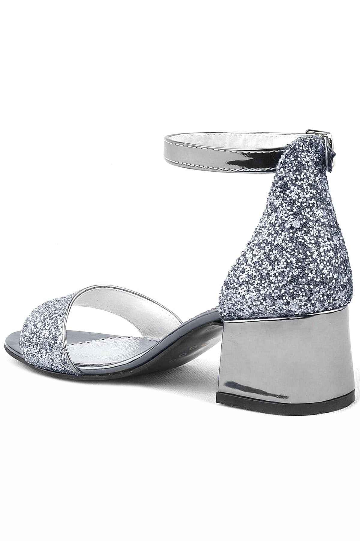 Platinum Sparkle Girls Thick Heels Evening Shoes