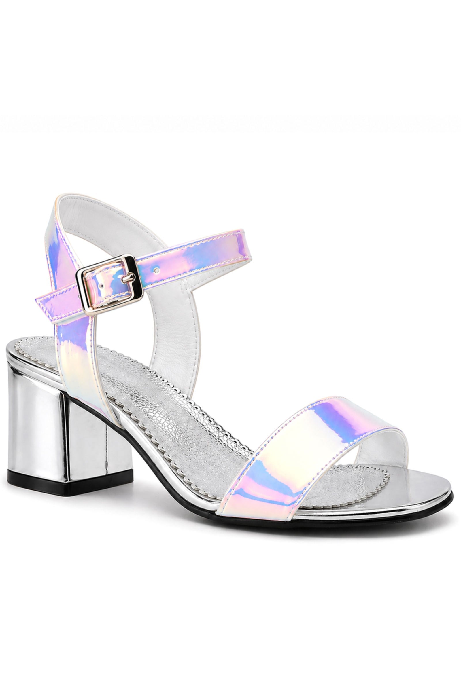 Pony Hologram Silver Pink Thick Heeled Girls Evening Shoes