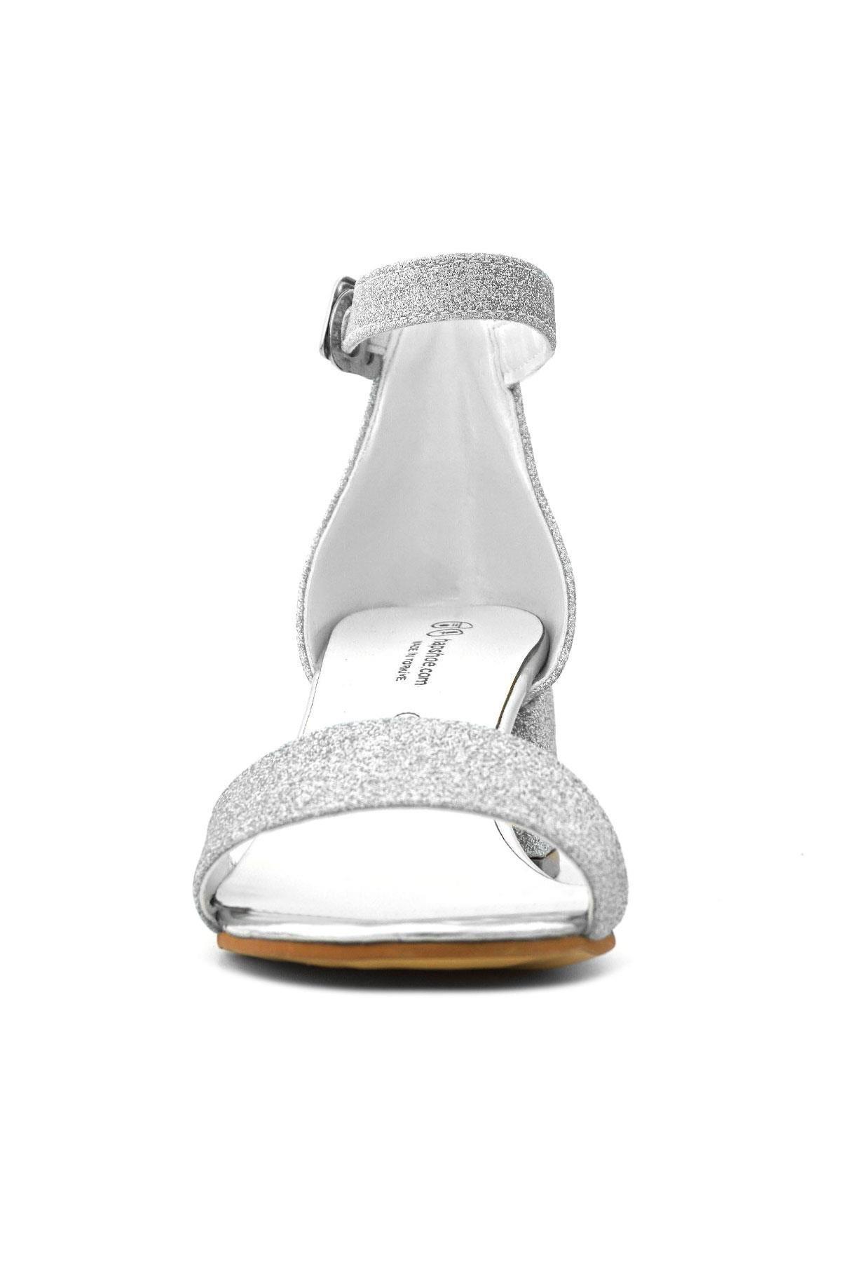 Lilo Simli Gümüş Tek Bantlı Kız Çocuk Topuklu Abiye Ayakkabı