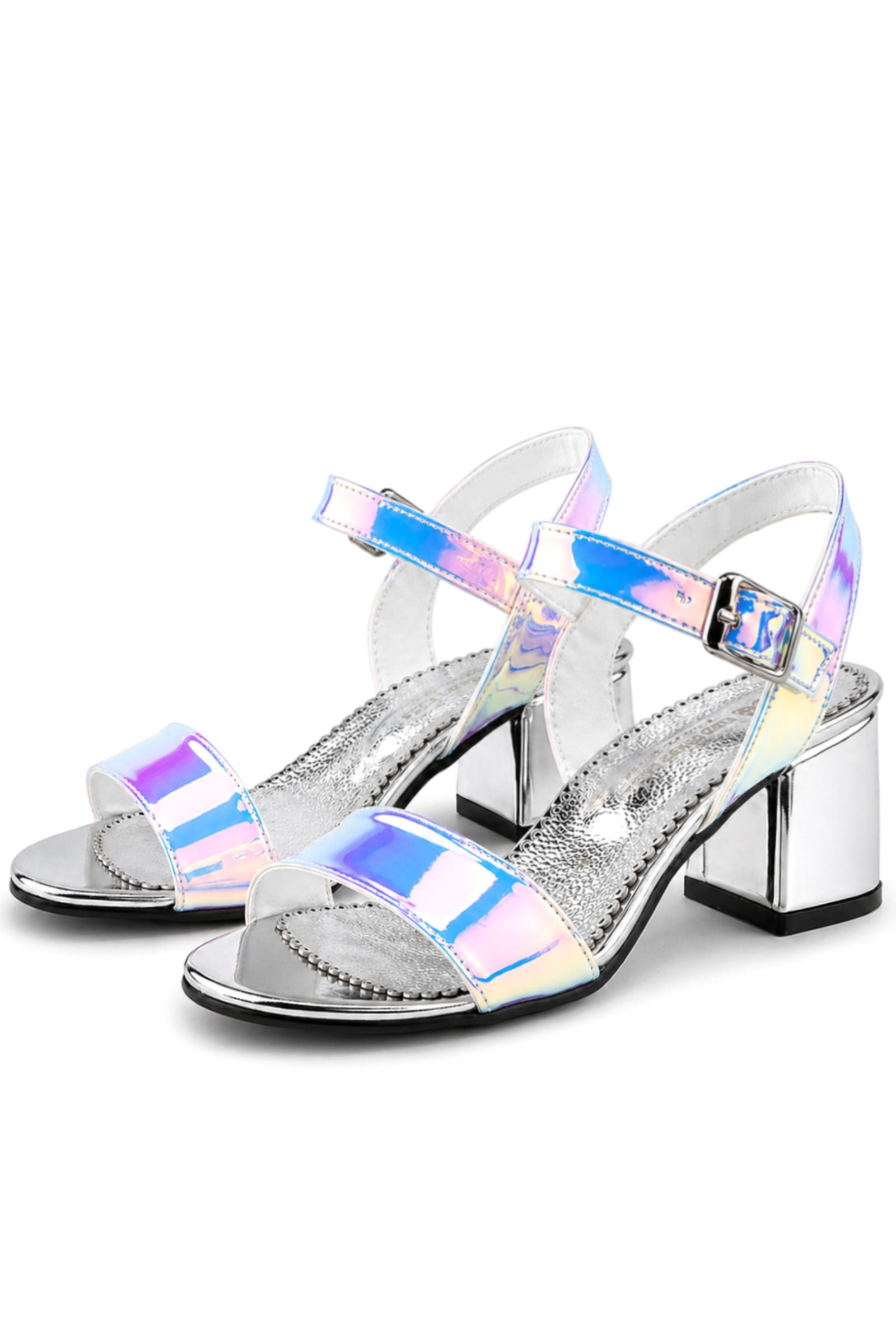 Pony Hologram Silver Pink Thick Heeled Girls Evening Shoes