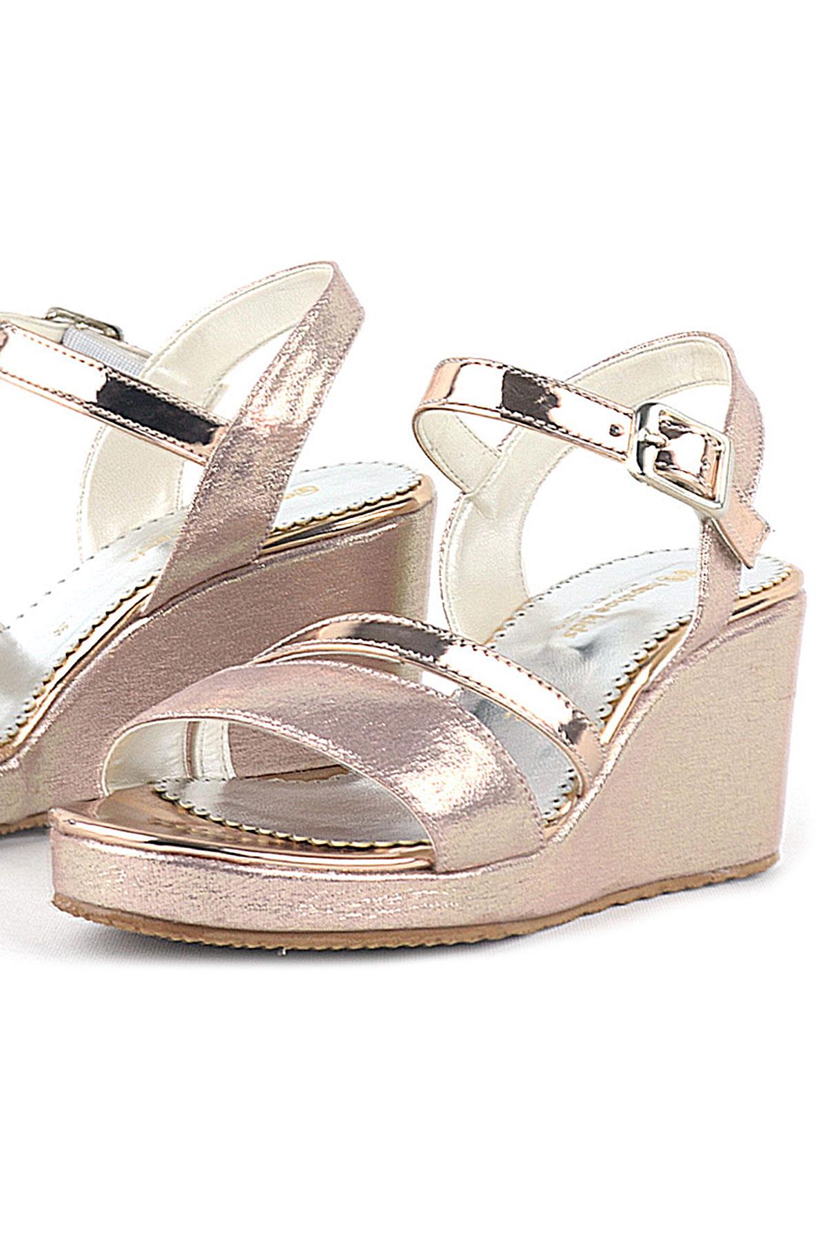 Rose Wedge Heeled Pumps For Girls