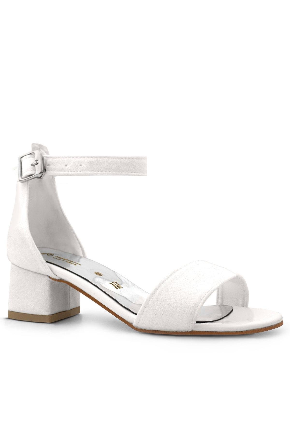 Lilo Simli Beyaz Tek Bantlı Kız Çocuk Topuklu Abiye Ayakkabı