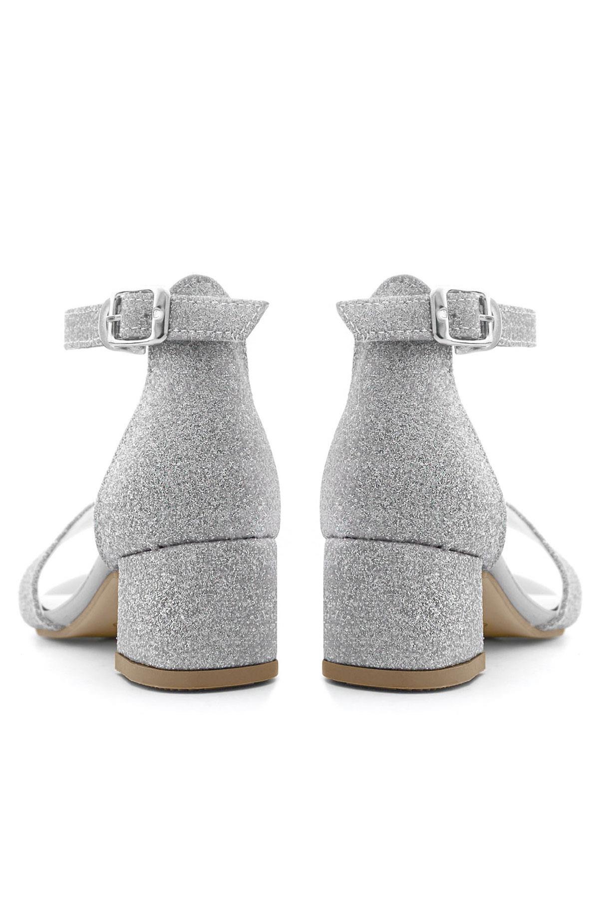 Lilo Simli Gümüş Tek Bantlı Kız Çocuk Topuklu Abiye Ayakkabı