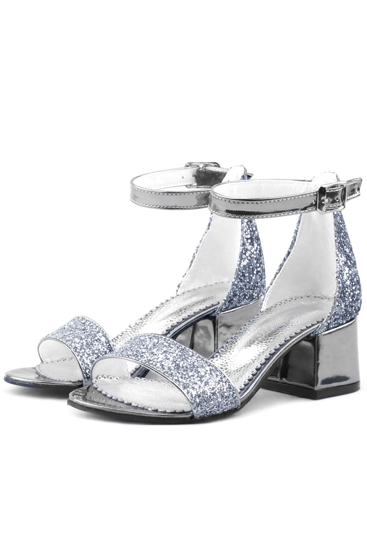 Platinum Sparkle Girls Thick Heels Evening Shoes
