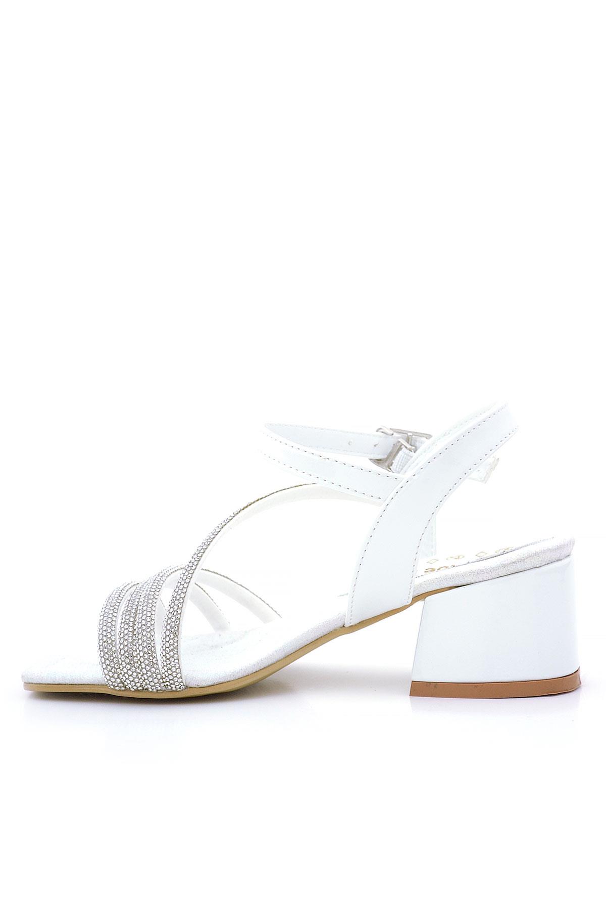 Moana Beyaz Taş Detaylı Kız Çocuk Topuklu Abiye Ayakkabı