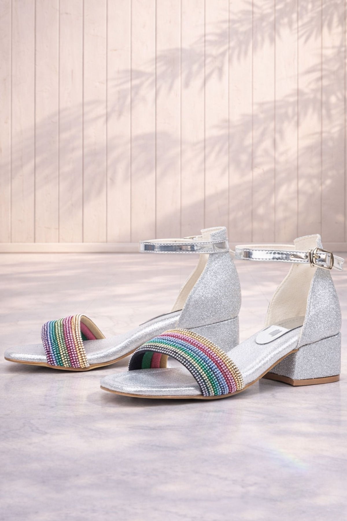 Tiara Colorful Stone Silver Girls' Evening Dress Heeled Shoes