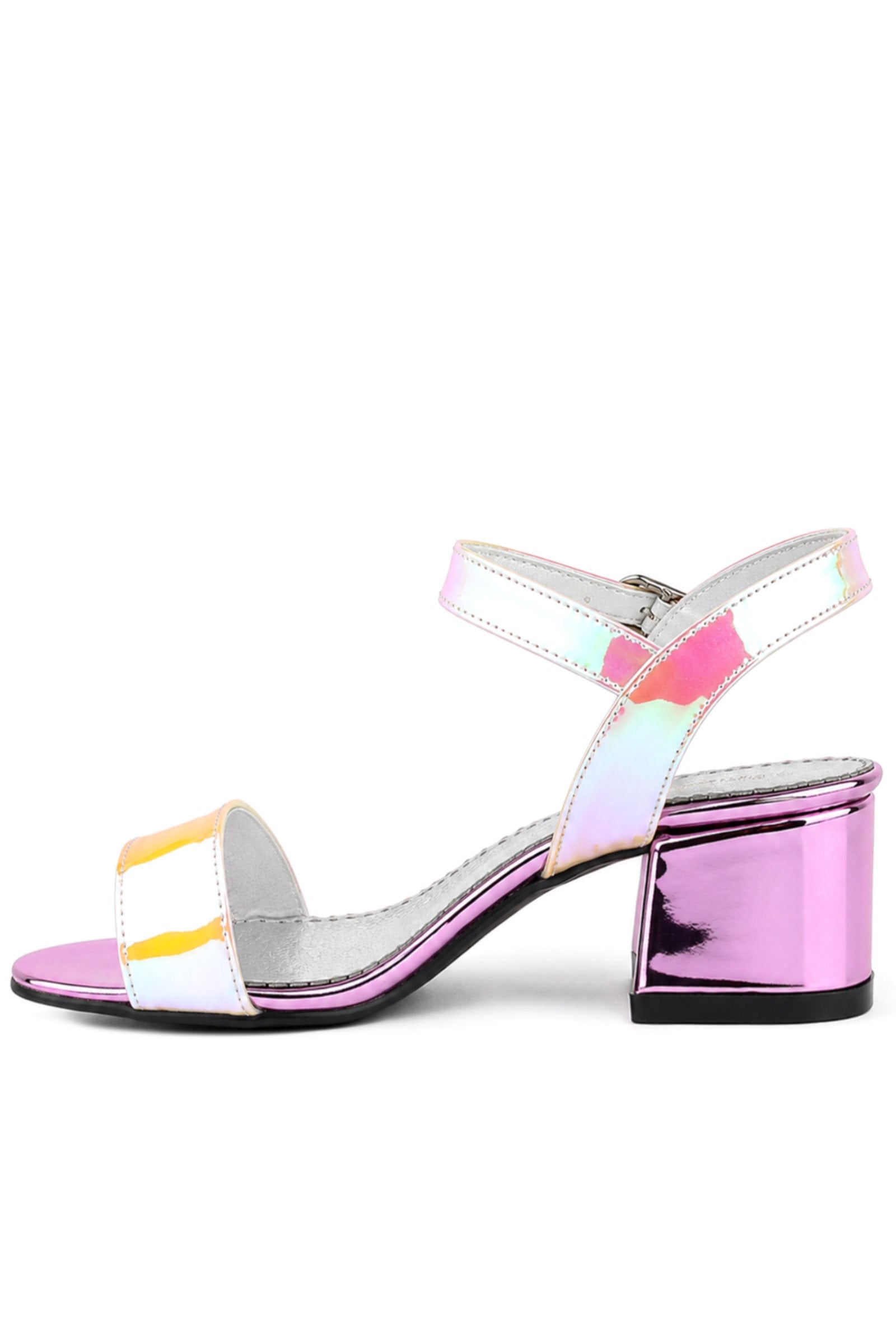 Pony Hologram Pink Yellow Thick Heeled Girls Evening Shoes