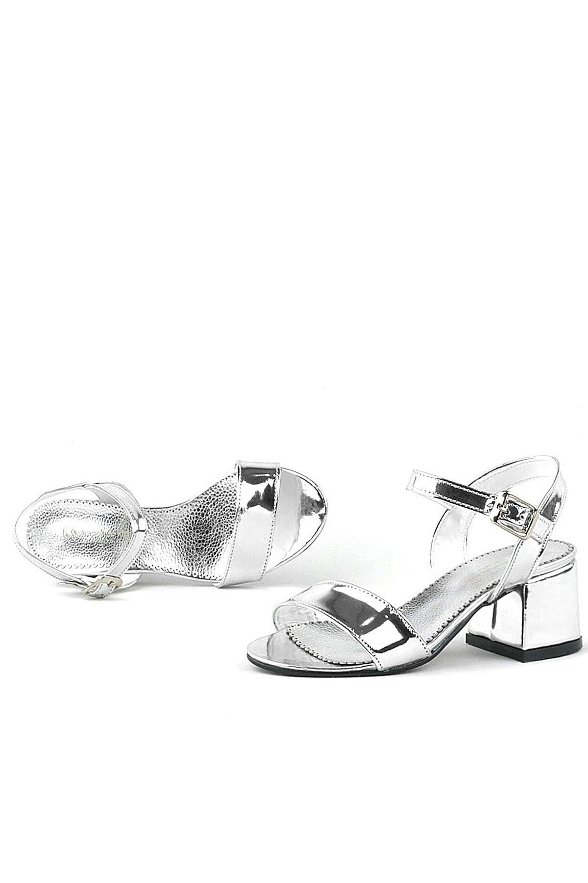 Pony Gümüş Aynalı Kalın Topuklu Kız Çocuk Abiye Ayakkabı