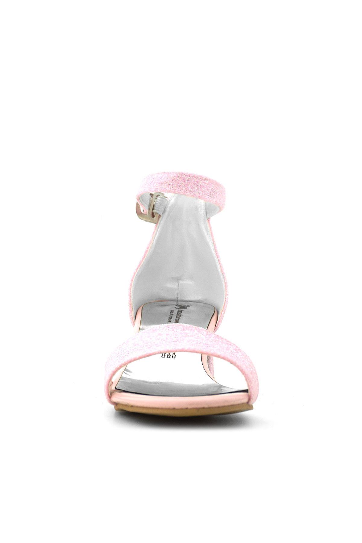 Lilo Simli Pembe Tek Bantlı Kız Çocuk Topuklu Abiye Ayakkabı