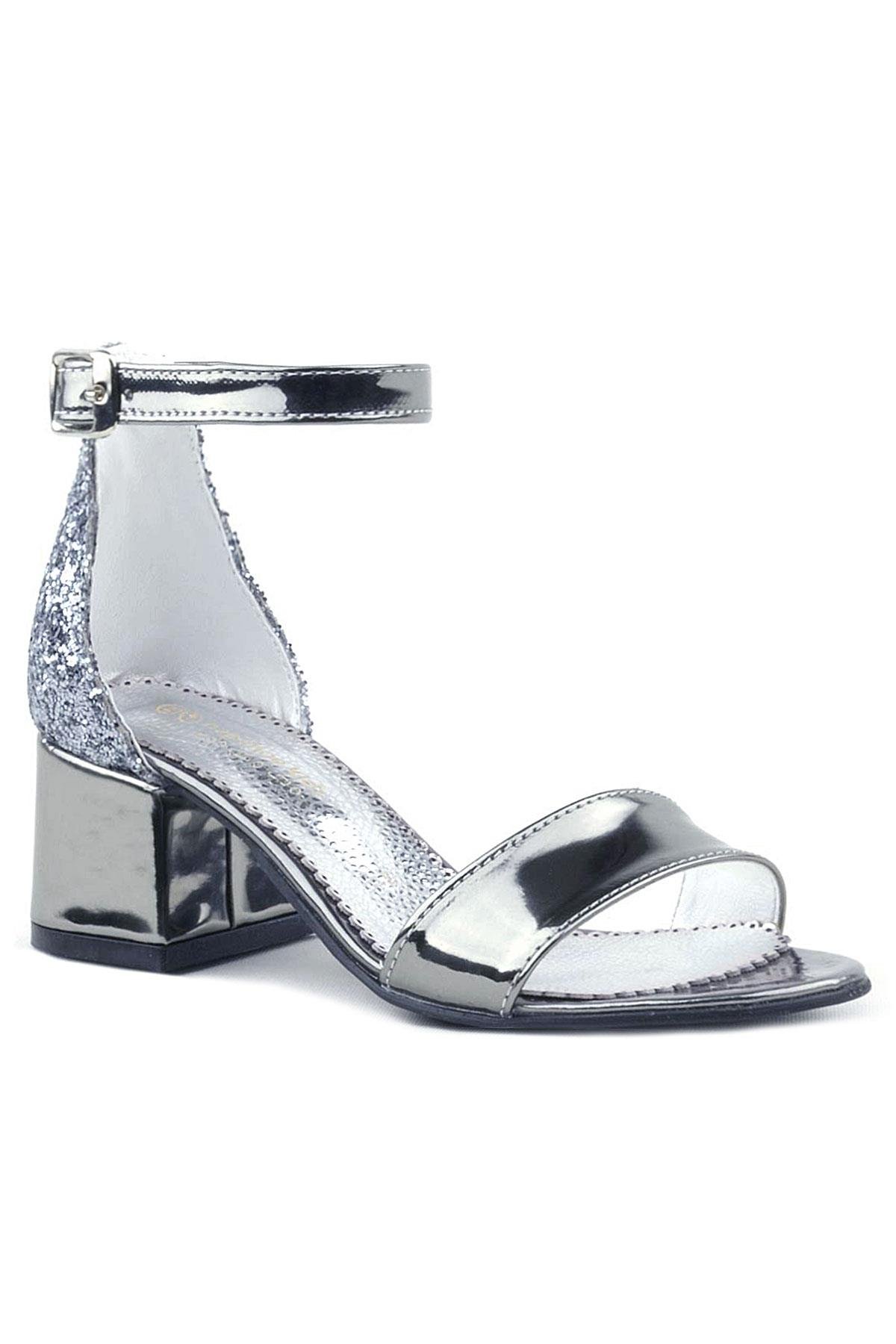 Elsa Platin Aynalı Kalın Topuklu Kız Çocuk Abiye Ayakkabı