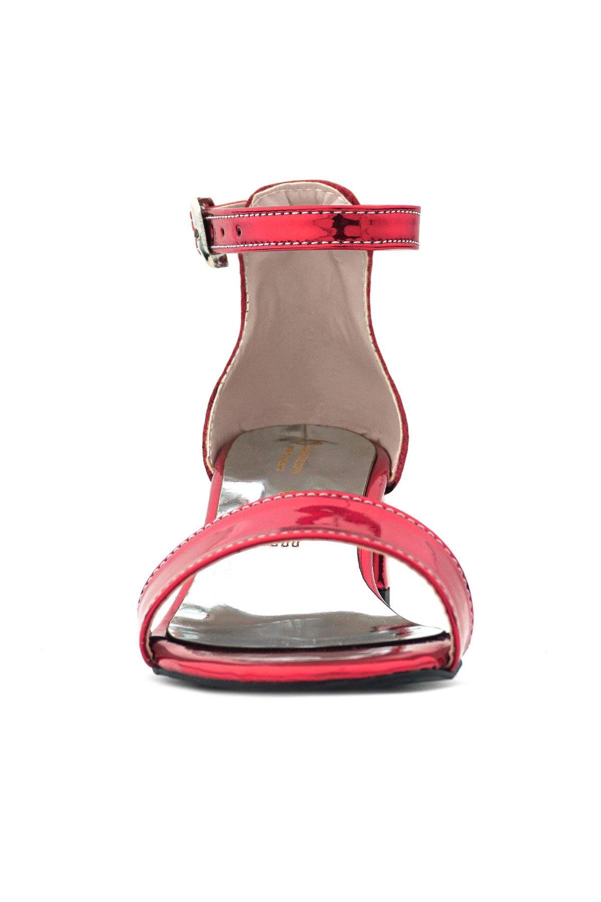 Elsa Kırmızı Aynalı Kalın Topuklu Kız Çocuk Abiye Ayakkabı