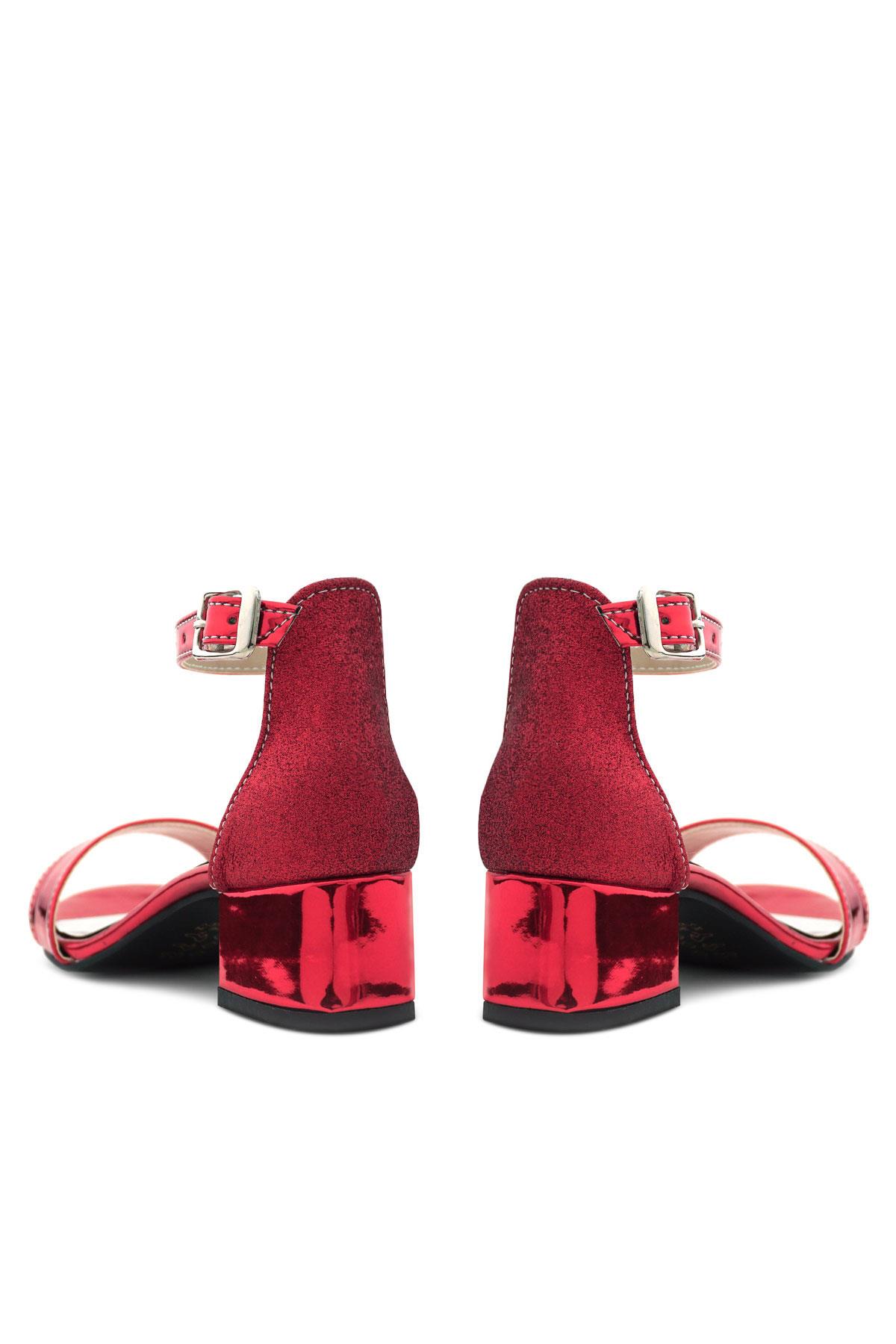 Elsa Kırmızı Aynalı Kalın Topuklu Kız Çocuk Abiye Ayakkabı