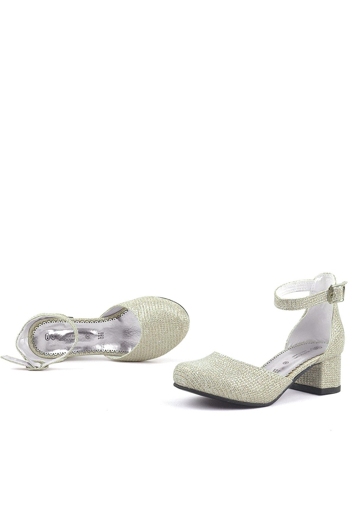 Merida Gold Silvery Thick Heels Girls Heeled Shoes