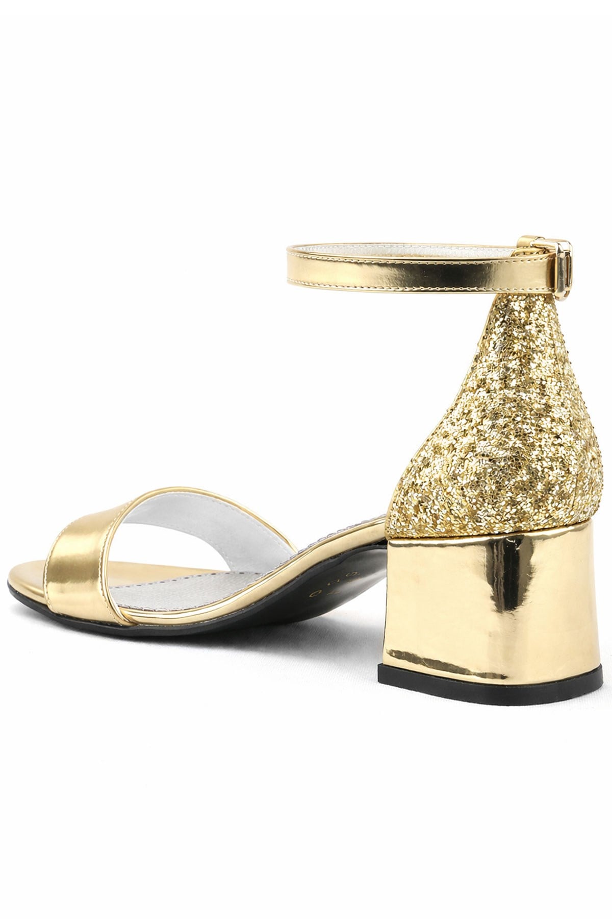Gold Metallic Mirror Shine Girls Thick Heels Evening Shoes