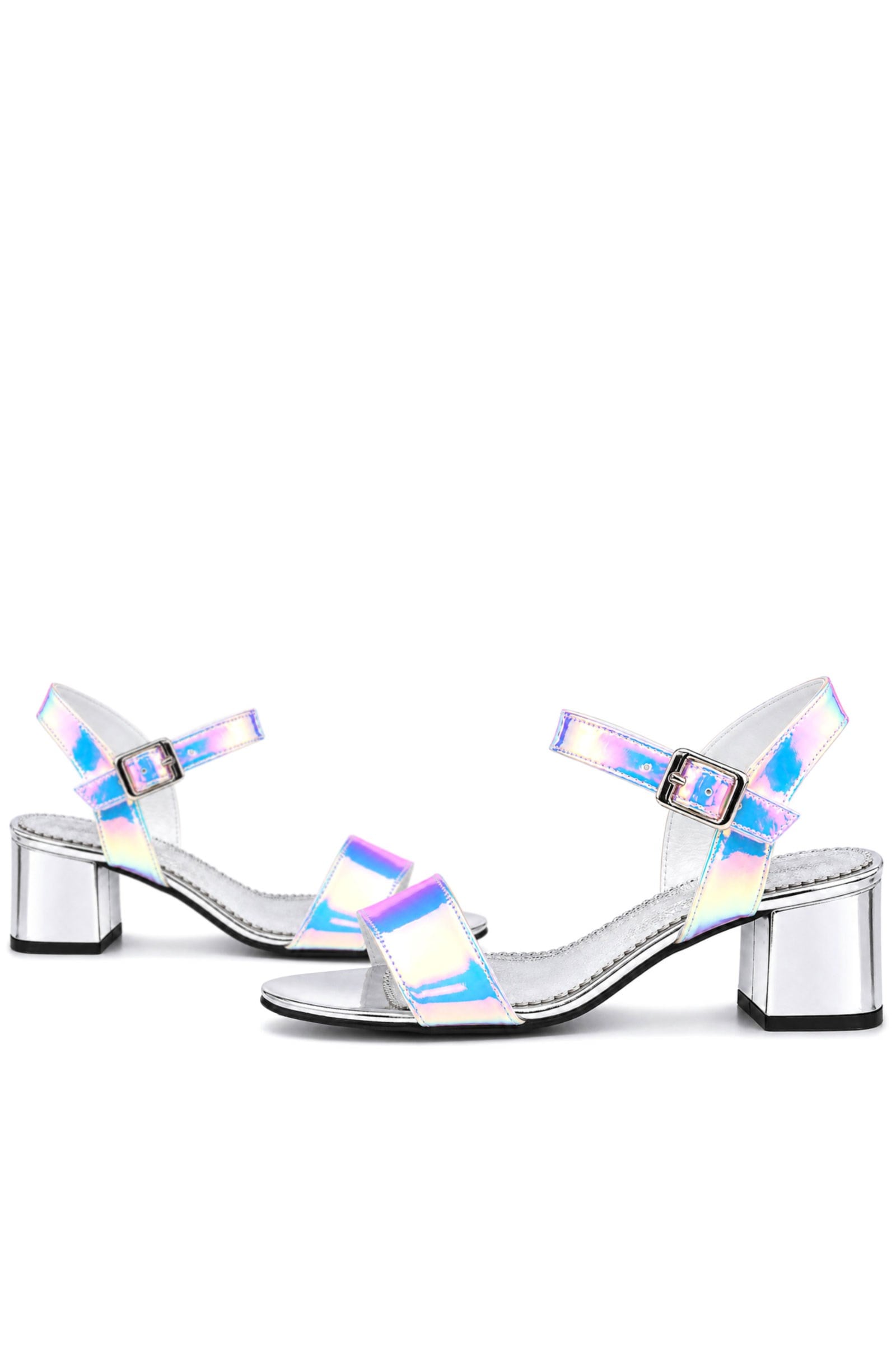 Pony Hologram Silver Pink Thick Heeled Girls Evening Shoes