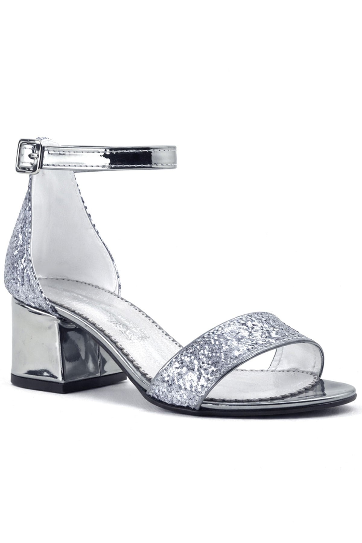 Platinum Sparkle Girls Thick Heels Evening Shoes