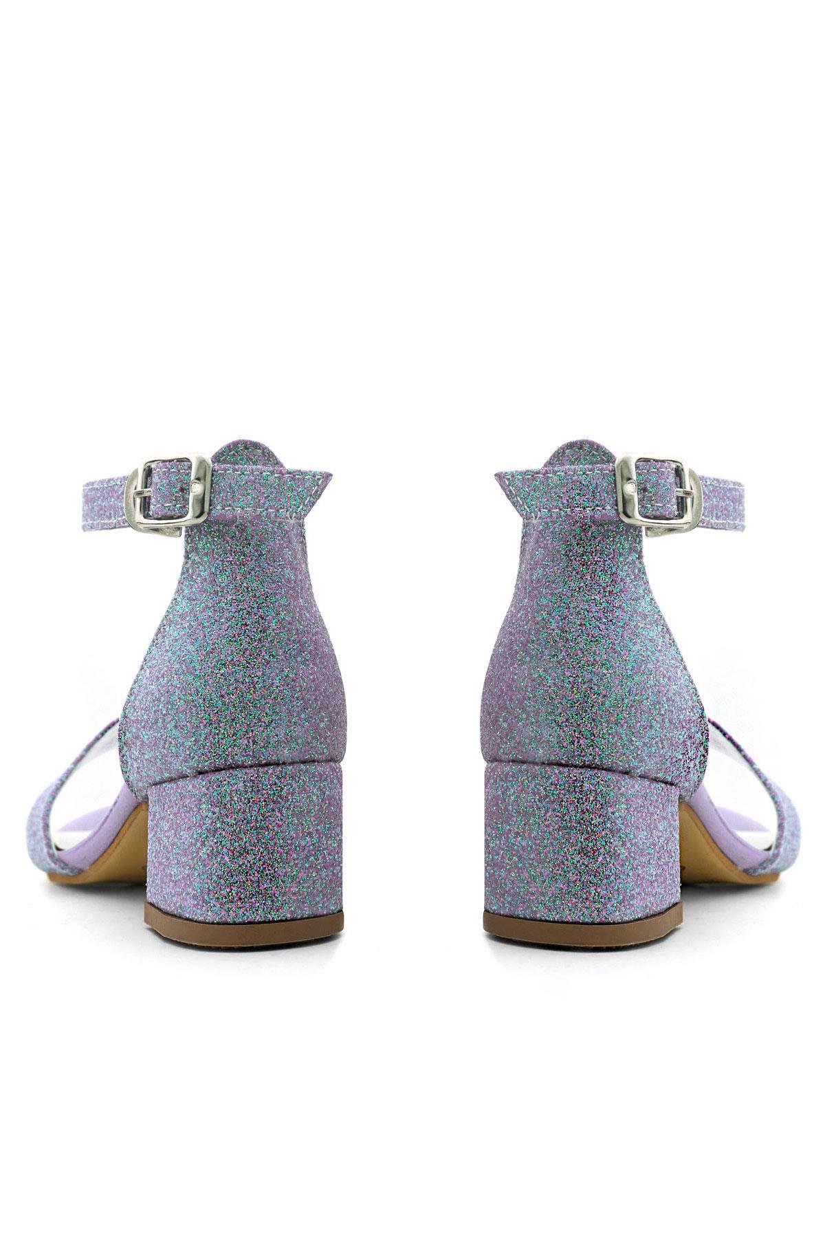 Lilo Simli Mor Tek Bantlı Kız Çocuk Topuklu Abiye Ayakkabı