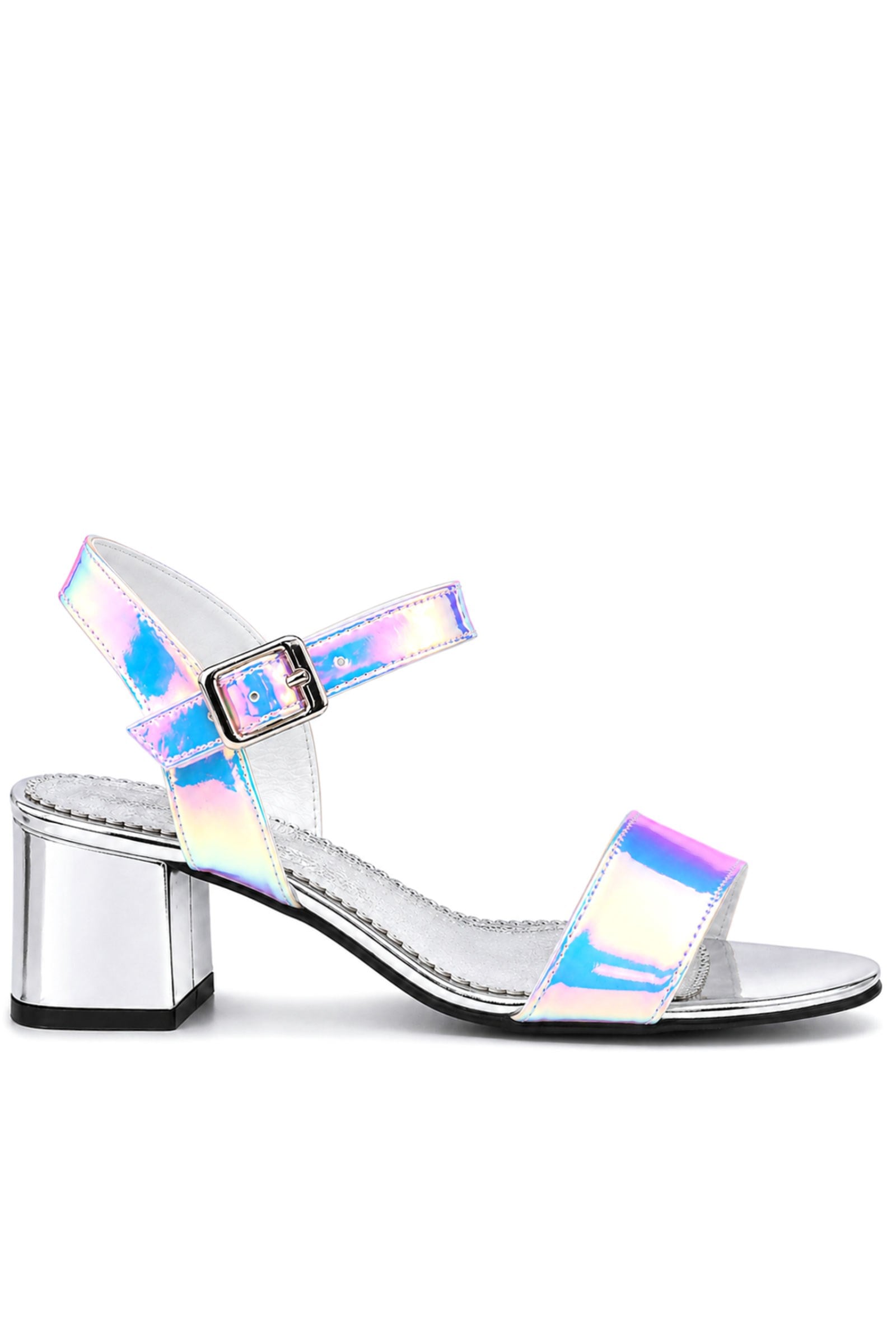 Pony Hologram Silver Pink Thick Heeled Girls Evening Shoes