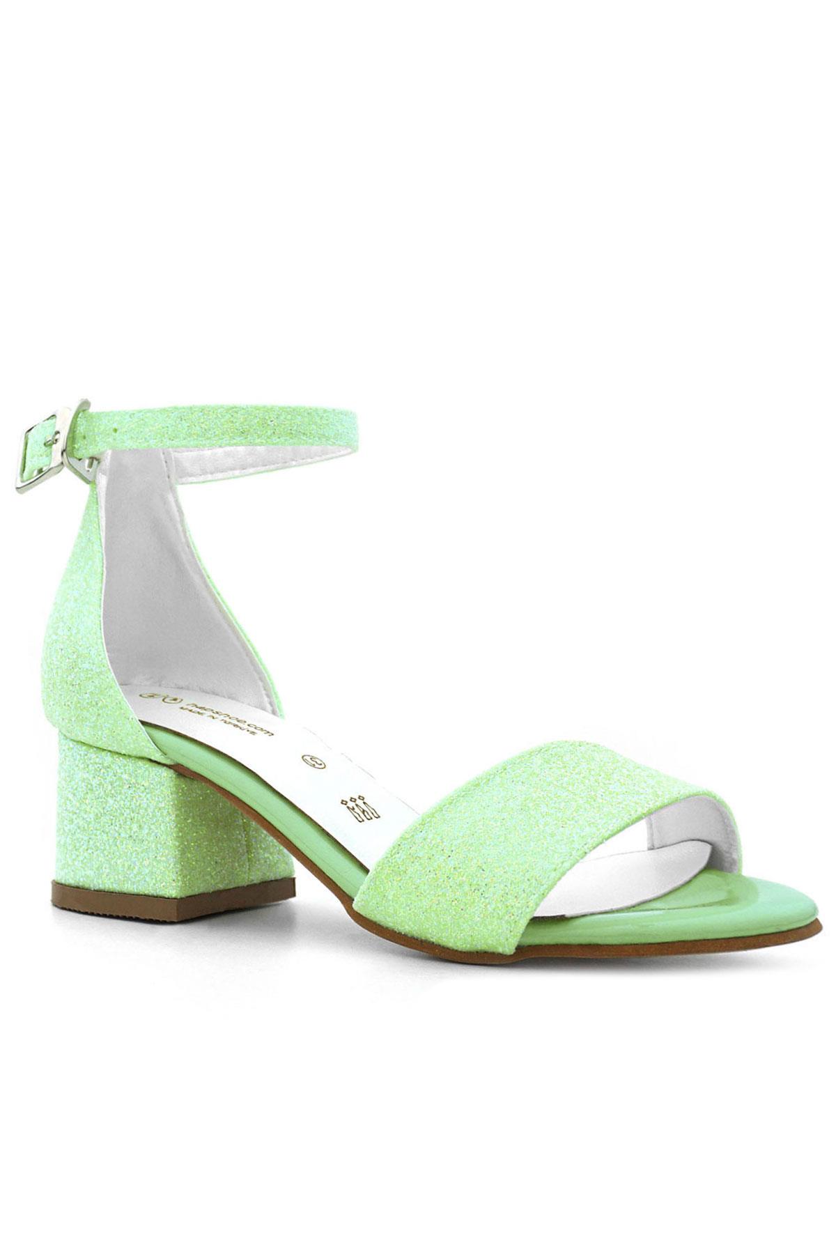 Lilo Simli Yeşil Tek Bantlı Kız Çocuk Topuklu Abiye Ayakkabı