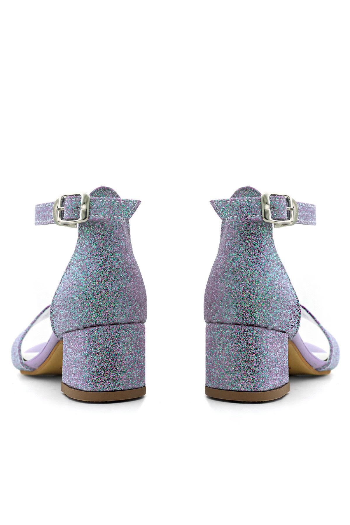 Lilo Simli Mor Tek Bantlı Kız Çocuk Topuklu Abiye Ayakkabı