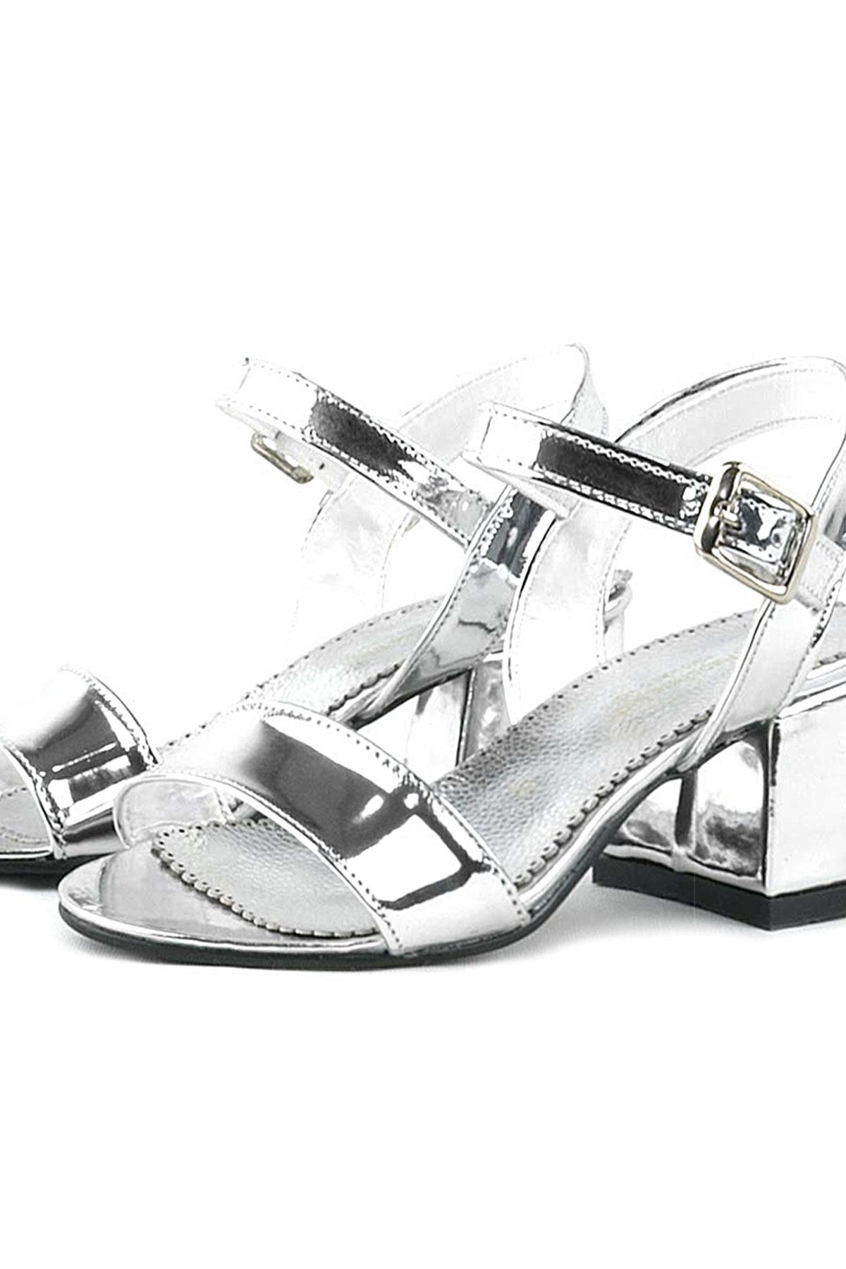 Pony Gümüş Aynalı Kalın Topuklu Kız Çocuk Abiye Ayakkabı