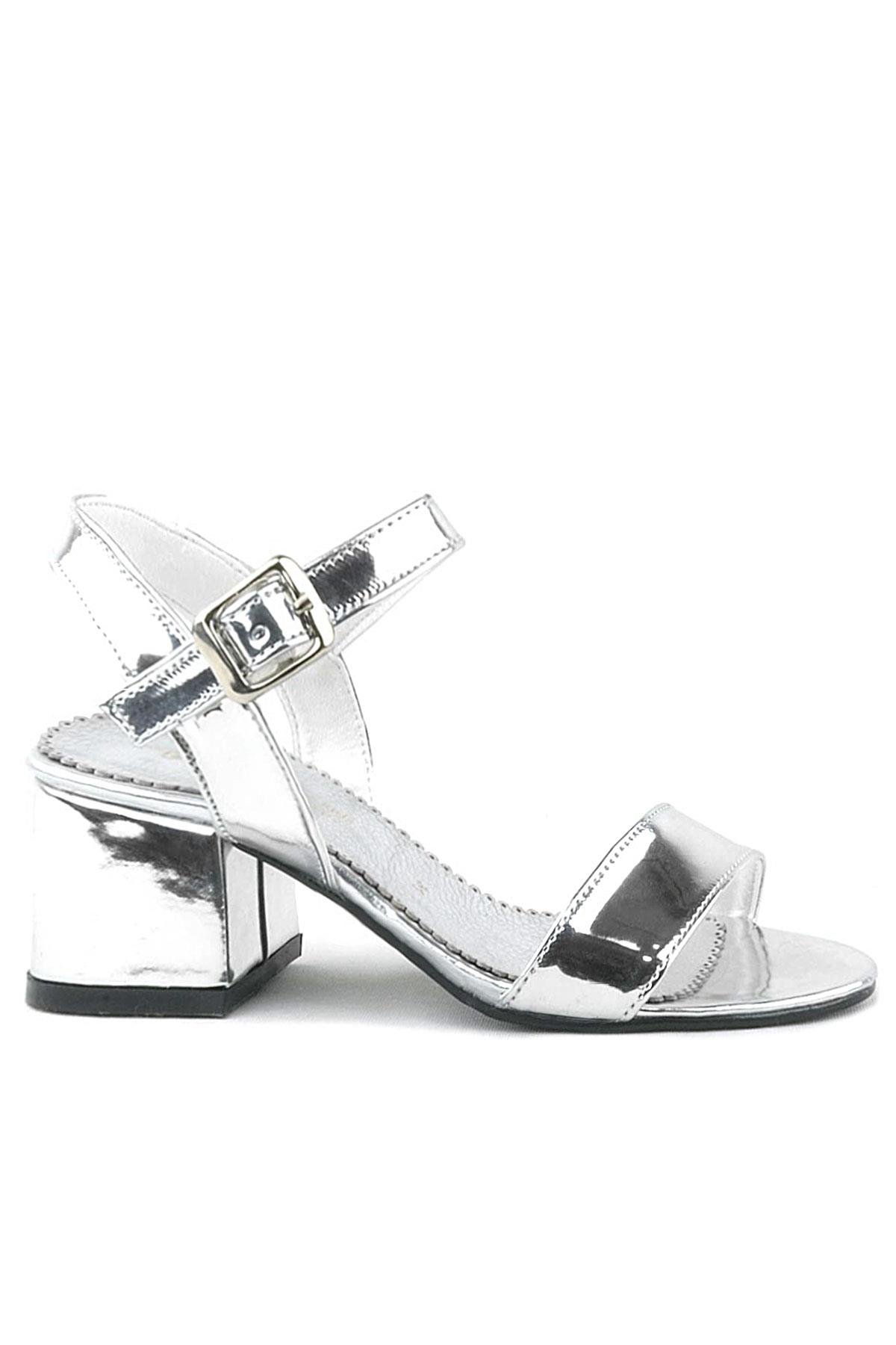 Pony Gümüş Aynalı Kalın Topuklu Kız Çocuk Abiye Ayakkabı