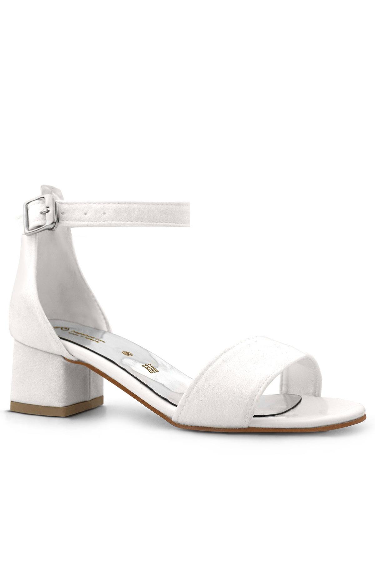 Lilo Simli Beyaz Tek Bantlı Kız Çocuk Topuklu Abiye Ayakkabı