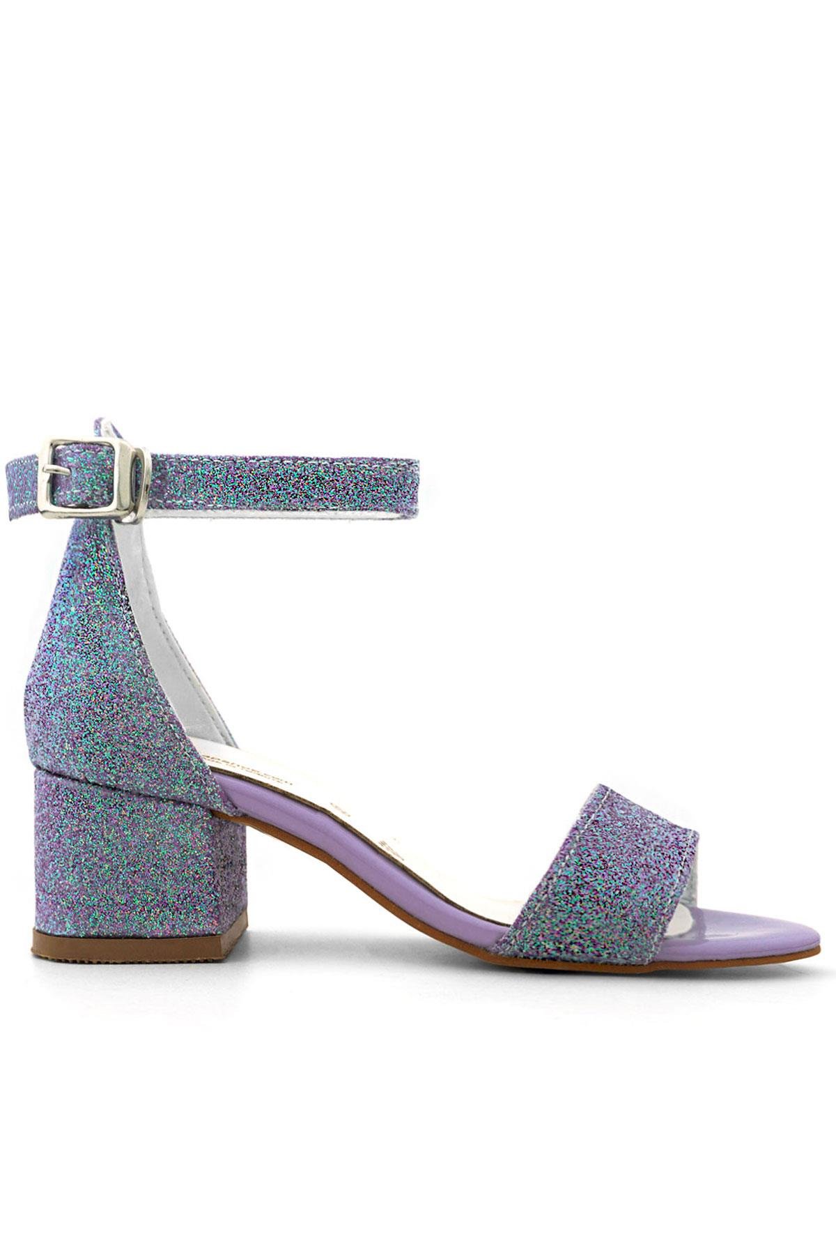 Lilo Simli Mor Tek Bantlı Kız Çocuk Topuklu Abiye Ayakkabı