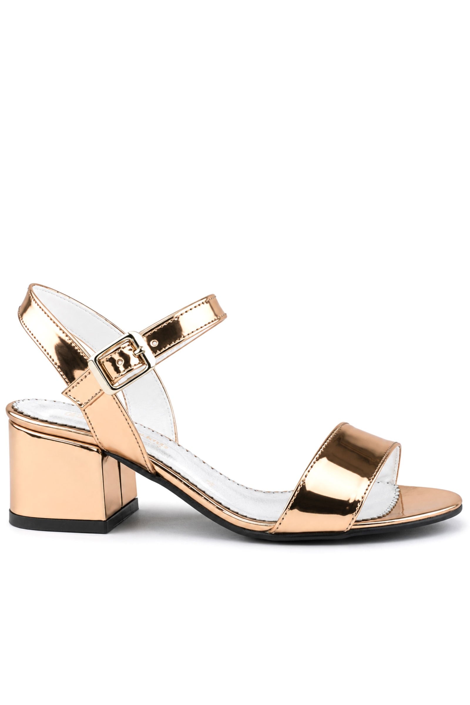 Copper Shiny Mirror Girls Thick Heels Evening Shoes