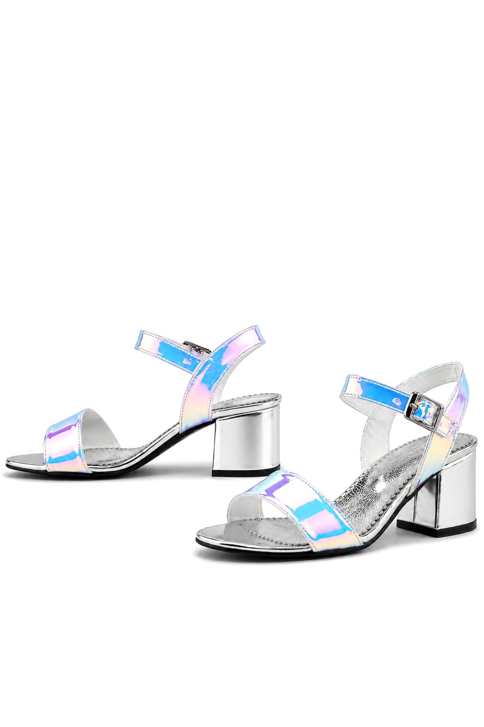 Pony Hologram Silver Pink Thick Heeled Girls Evening Shoes