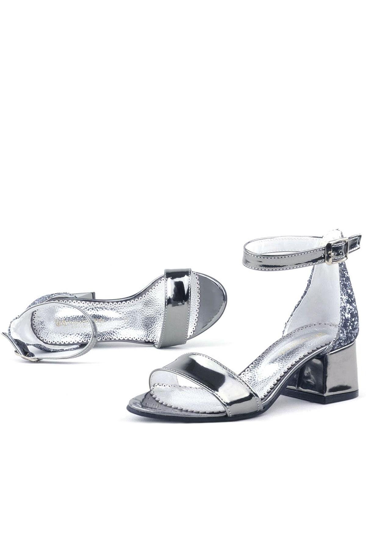 Elsa Platin Aynalı Kalın Topuklu Kız Çocuk Abiye Ayakkabı