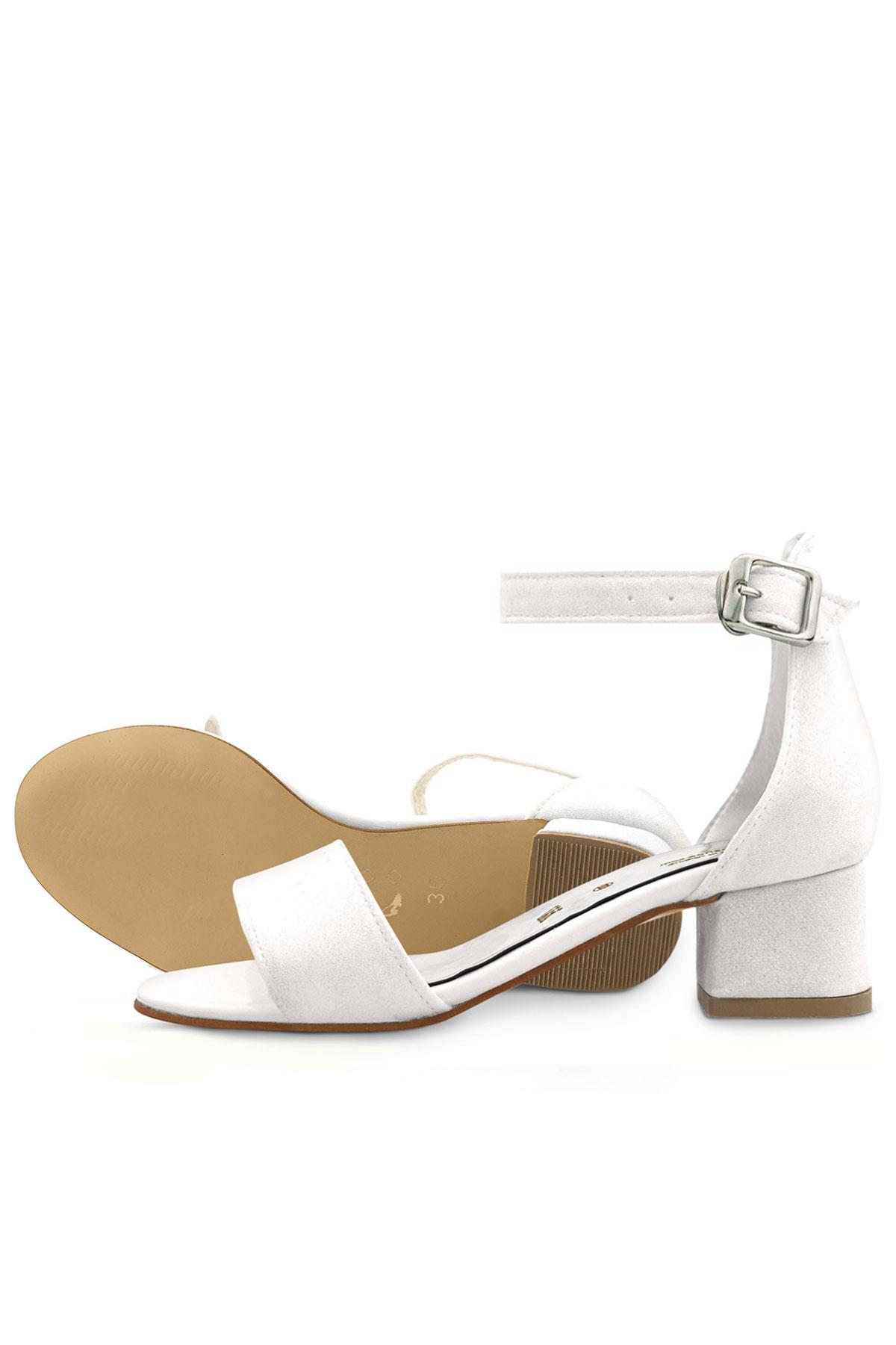 Lilo Simli Beyaz Tek Bantlı Kız Çocuk Topuklu Abiye Ayakkabı