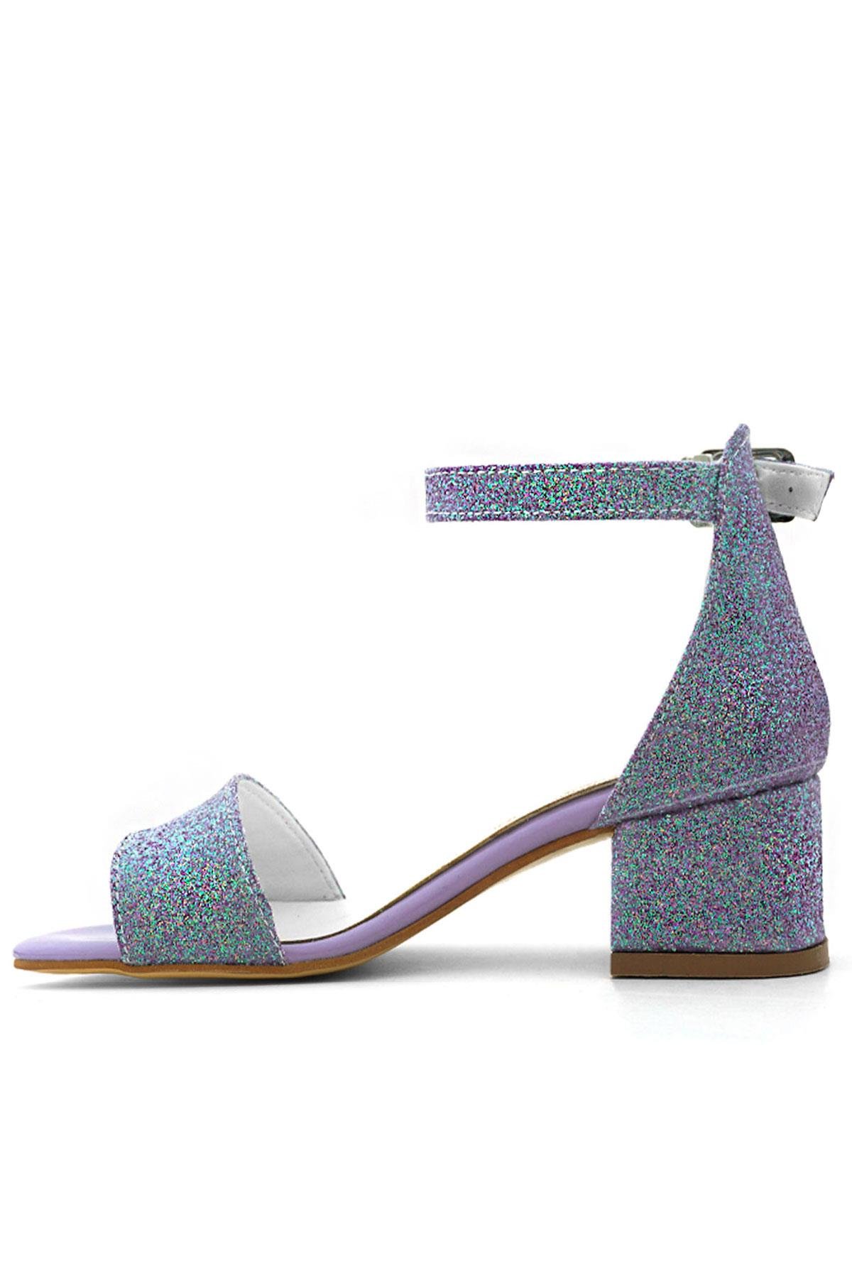 Lilo Simli Mor Tek Bantlı Kız Çocuk Topuklu Abiye Ayakkabı