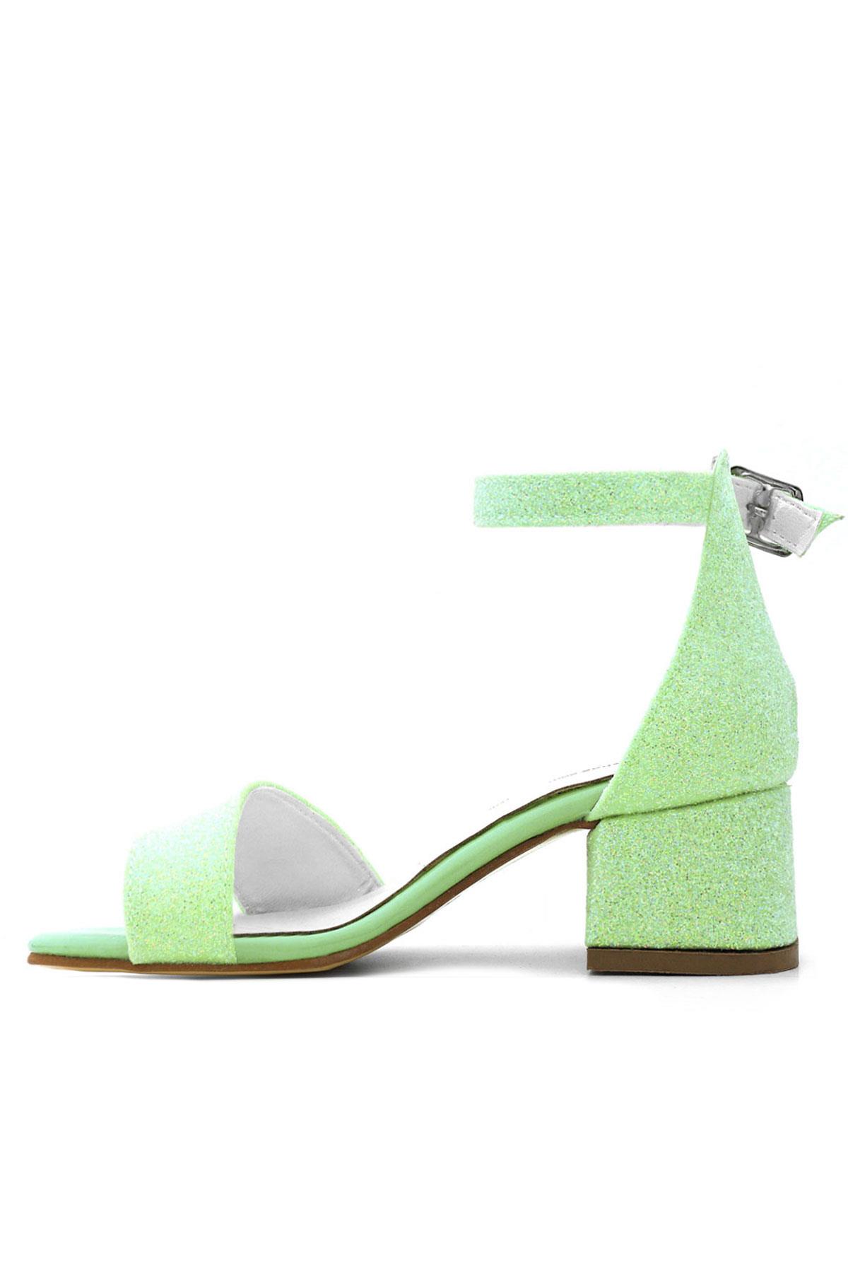 Lilo Simli Yeşil Tek Bantlı Kız Çocuk Topuklu Abiye Ayakkabı