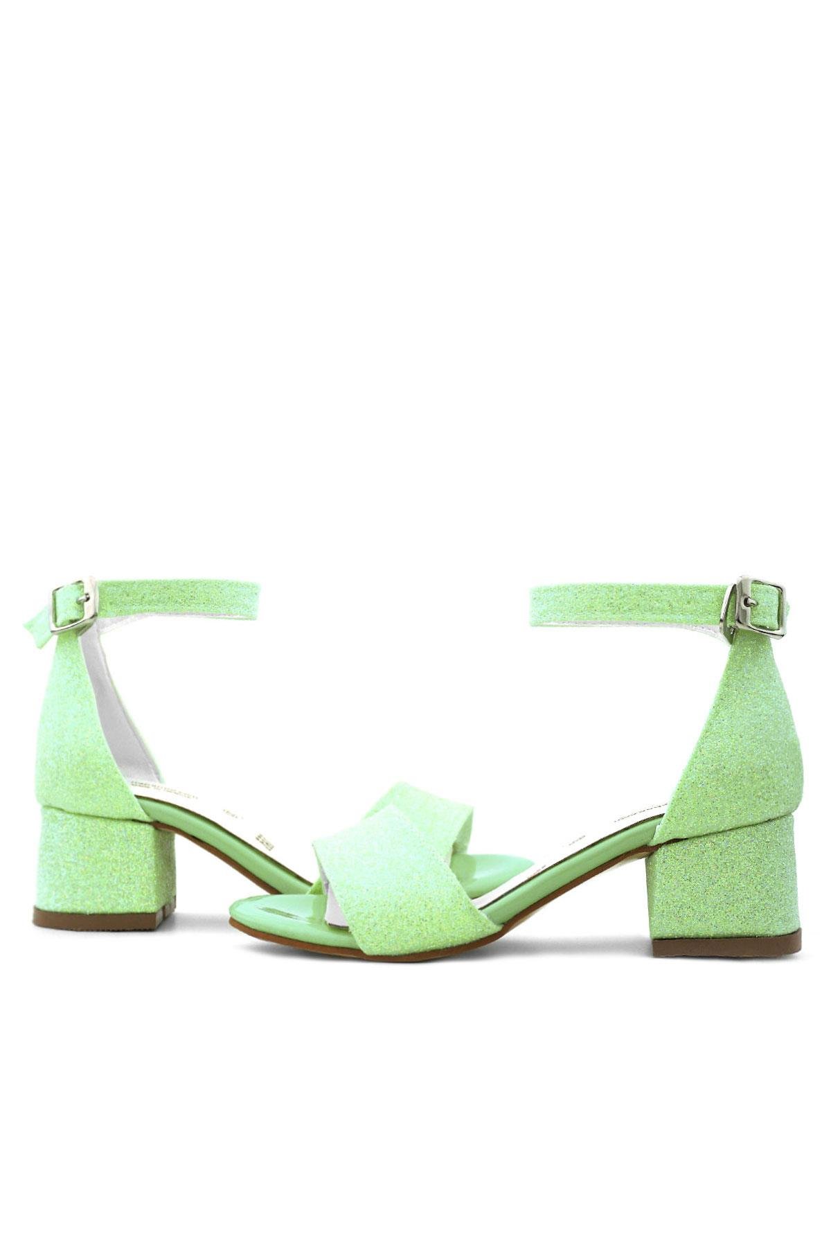 Lilo Simli Yeşil Tek Bantlı Kız Çocuk Topuklu Abiye Ayakkabı
