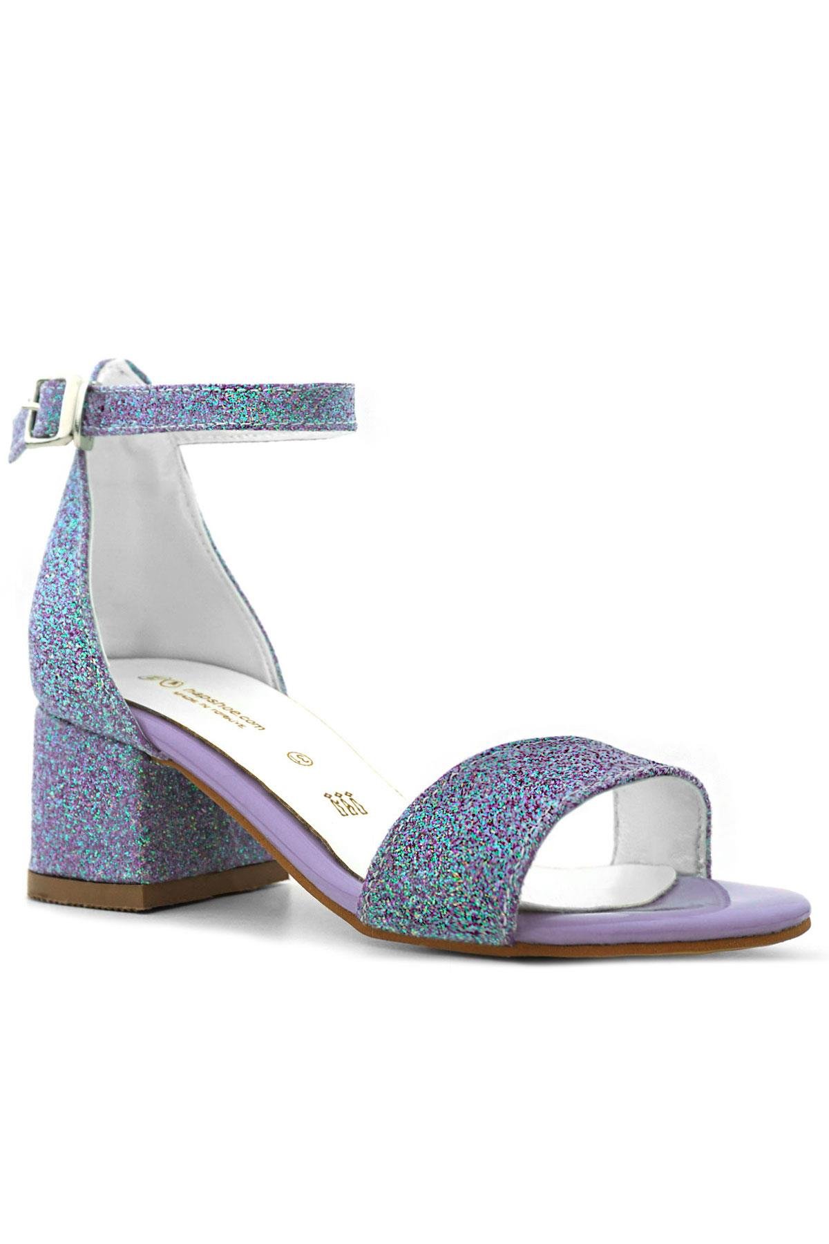 Lilo Simli Mor Tek Bantlı Kız Çocuk Topuklu Abiye Ayakkabı