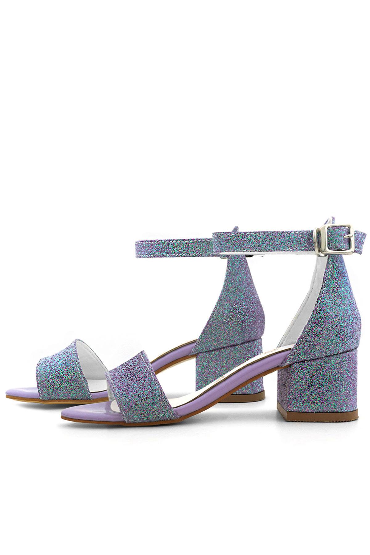 Lilo Simli Mor Tek Bantlı Kız Çocuk Topuklu Abiye Ayakkabı