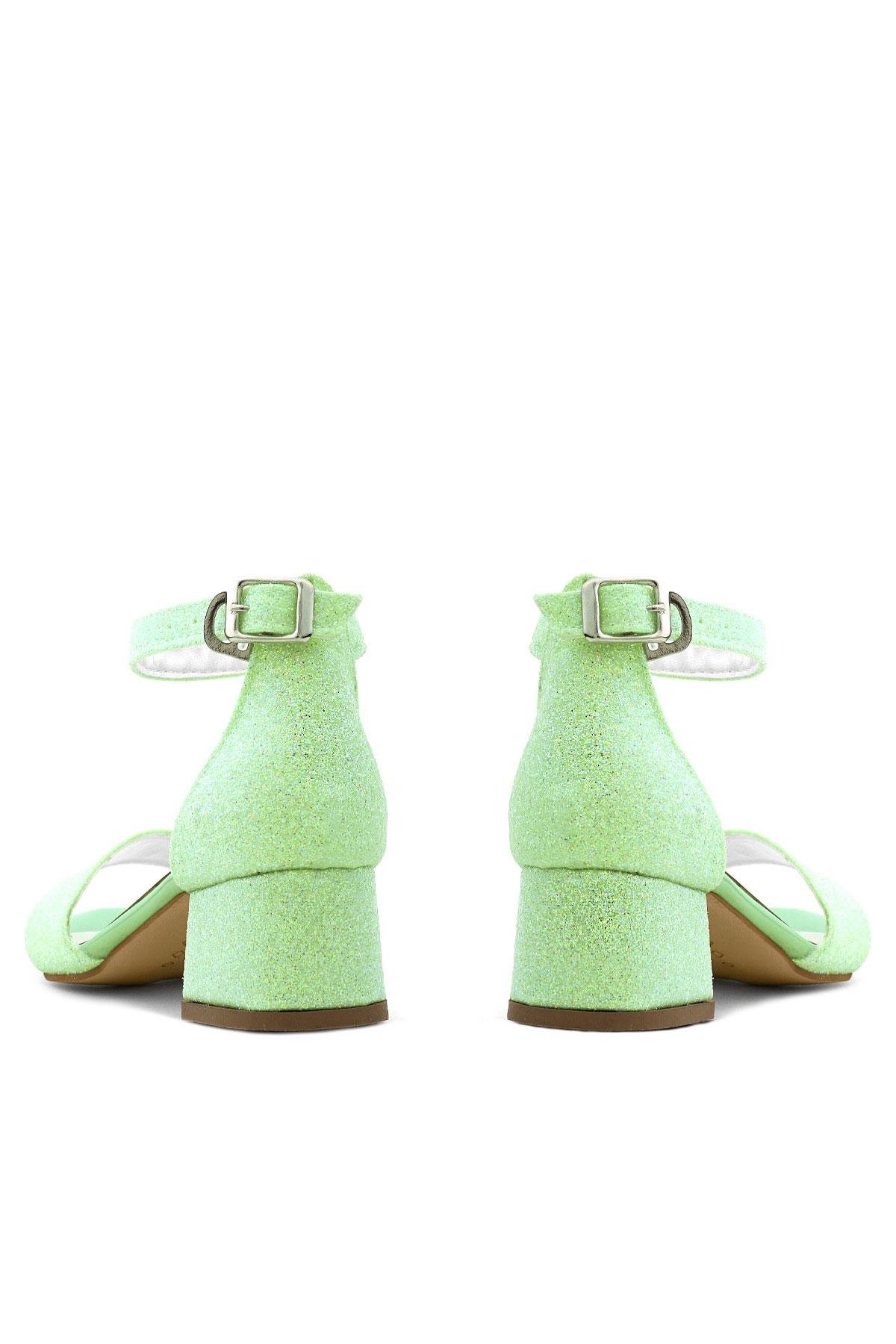 Lilo Simli Yeşil Tek Bantlı Kız Çocuk Topuklu Abiye Ayakkabı