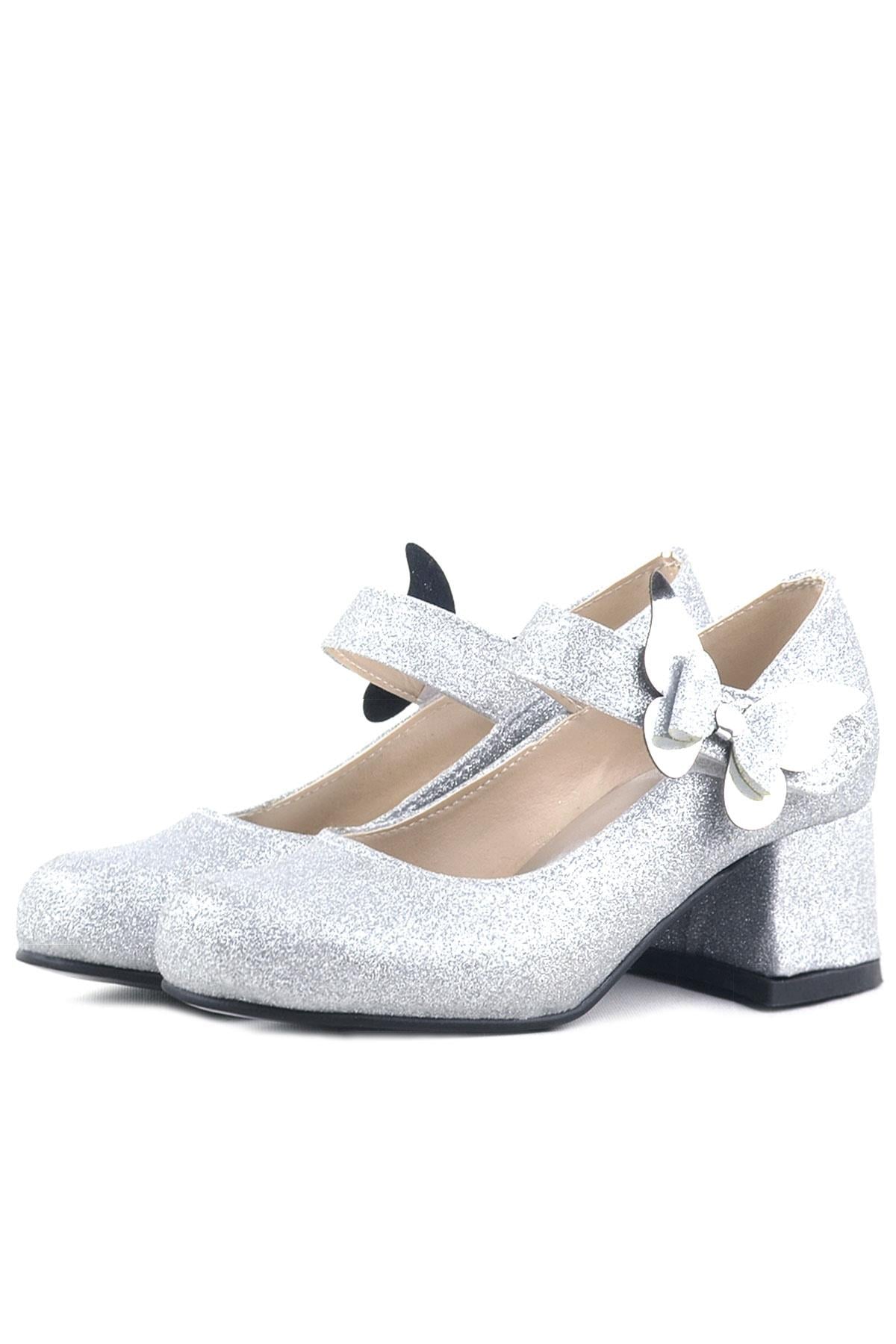 Winx Silvery Shiny Butterfly Kids Girls Heeled Shoes