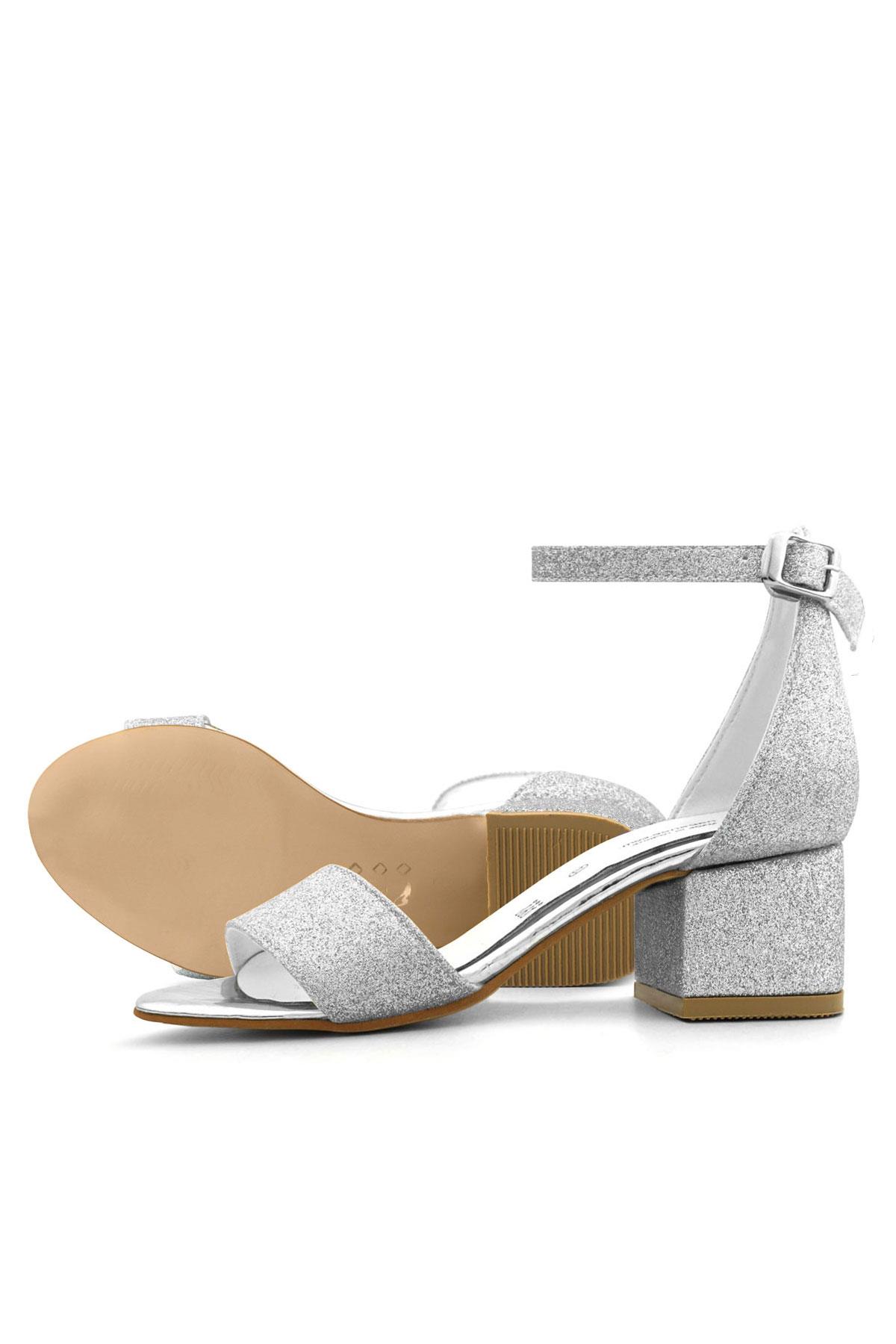Lilo Simli Gümüş Tek Bantlı Kız Çocuk Topuklu Abiye Ayakkabı