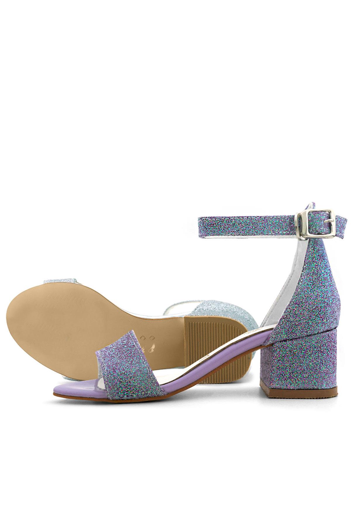 Lilo Simli Mor Tek Bantlı Kız Çocuk Topuklu Abiye Ayakkabı