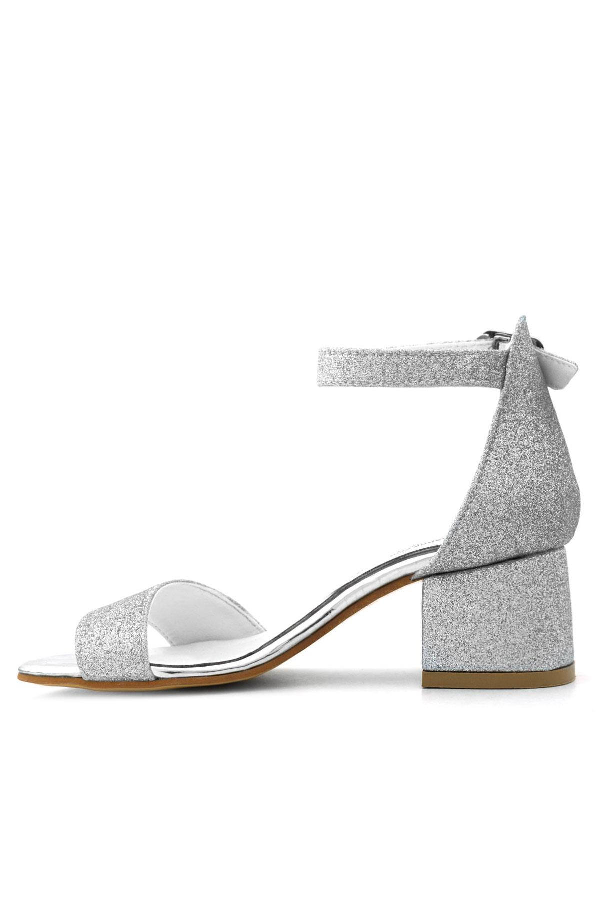 Lilo Simli Gümüş Tek Bantlı Kız Çocuk Topuklu Abiye Ayakkabı