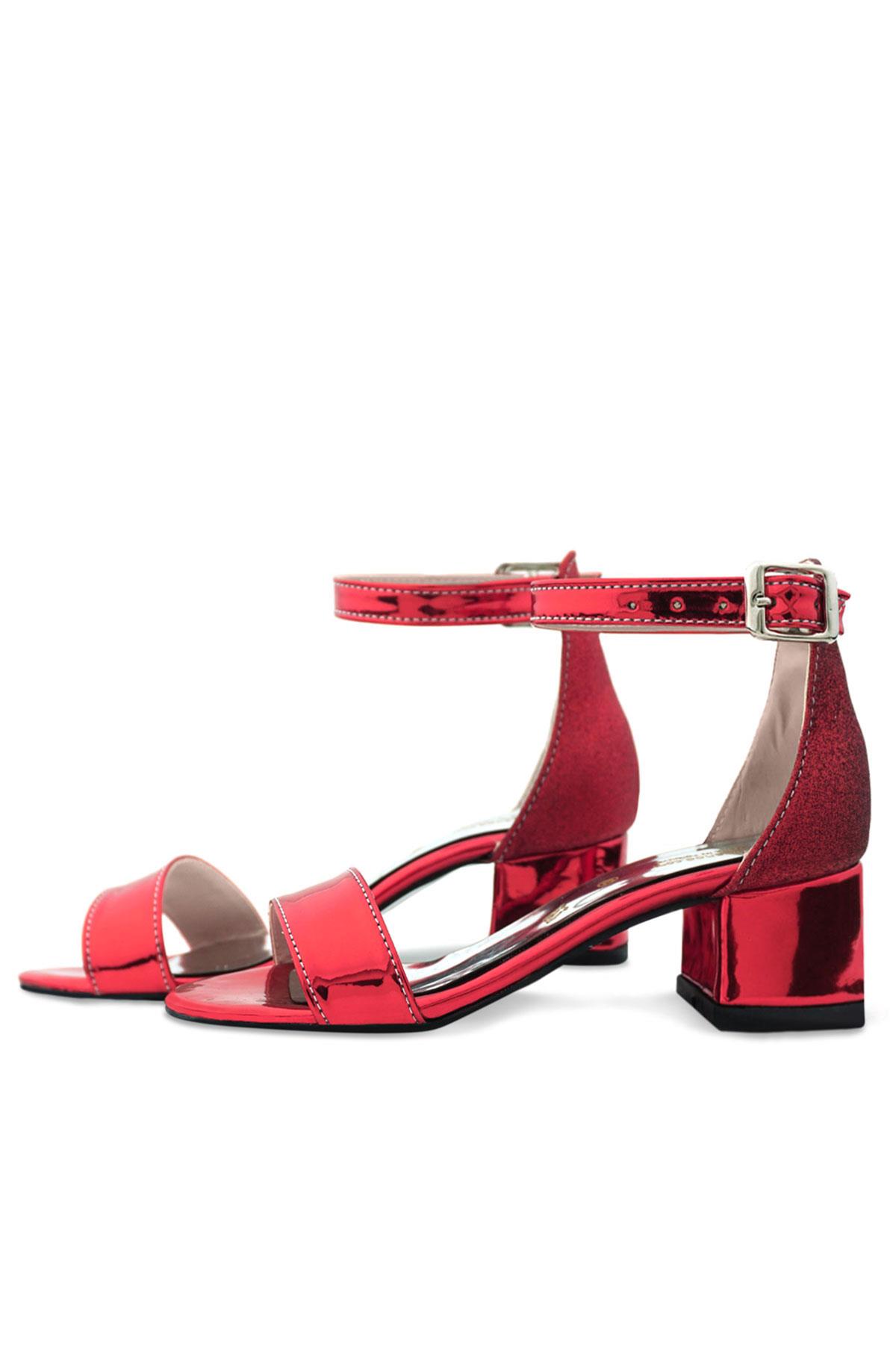 Elsa Kırmızı Aynalı Kalın Topuklu Kız Çocuk Abiye Ayakkabı