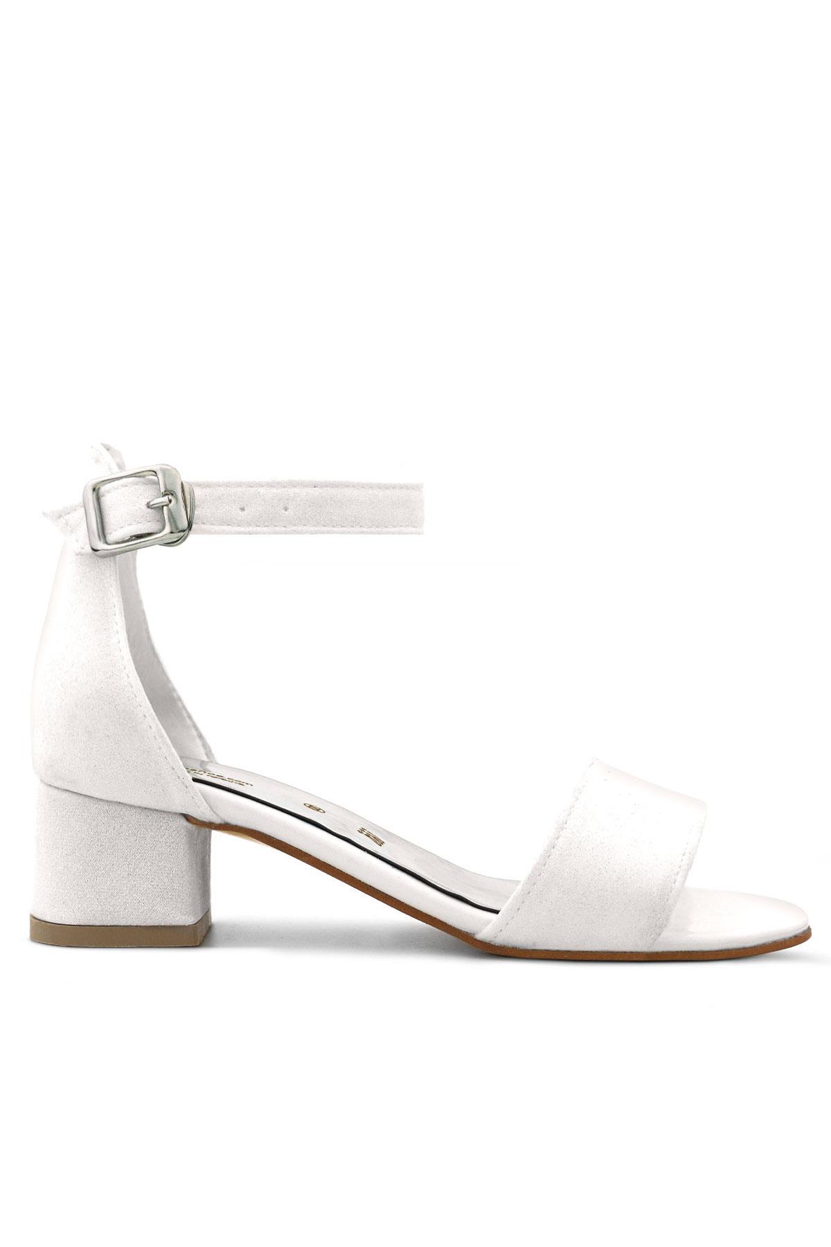 Lilo Simli Beyaz Tek Bantlı Kız Çocuk Topuklu Abiye Ayakkabı