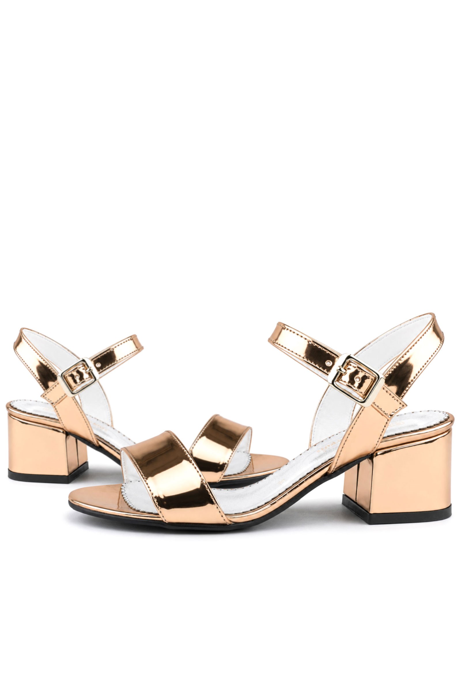 Copper Shiny Mirror Girls Thick Heels Evening Shoes
