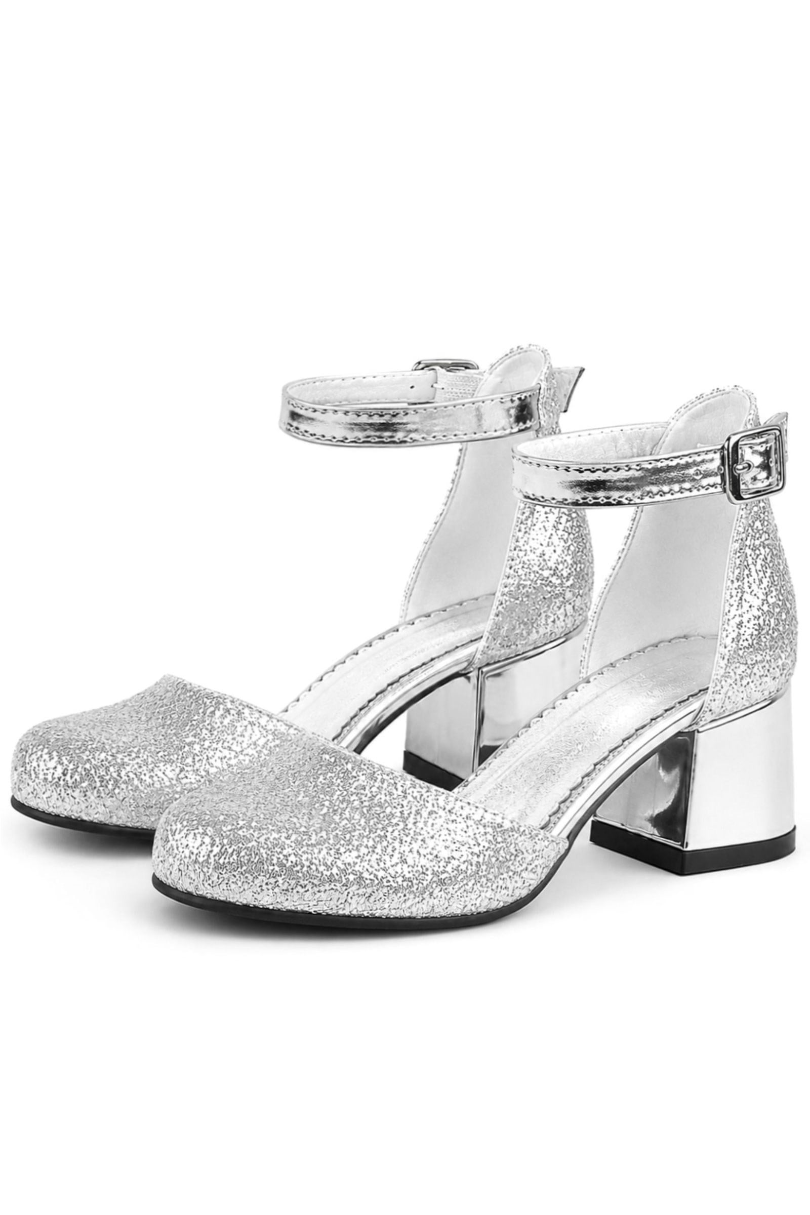 Girl's Shoes Heels Silver Heels Thick Sarikaya