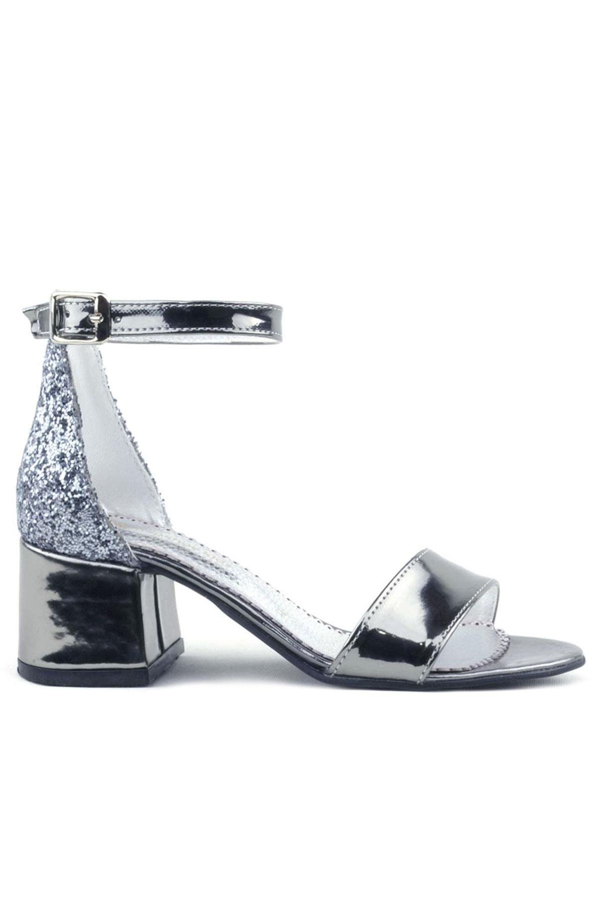 Elsa Platin Aynalı Kalın Topuklu Kız Çocuk Abiye Ayakkabı