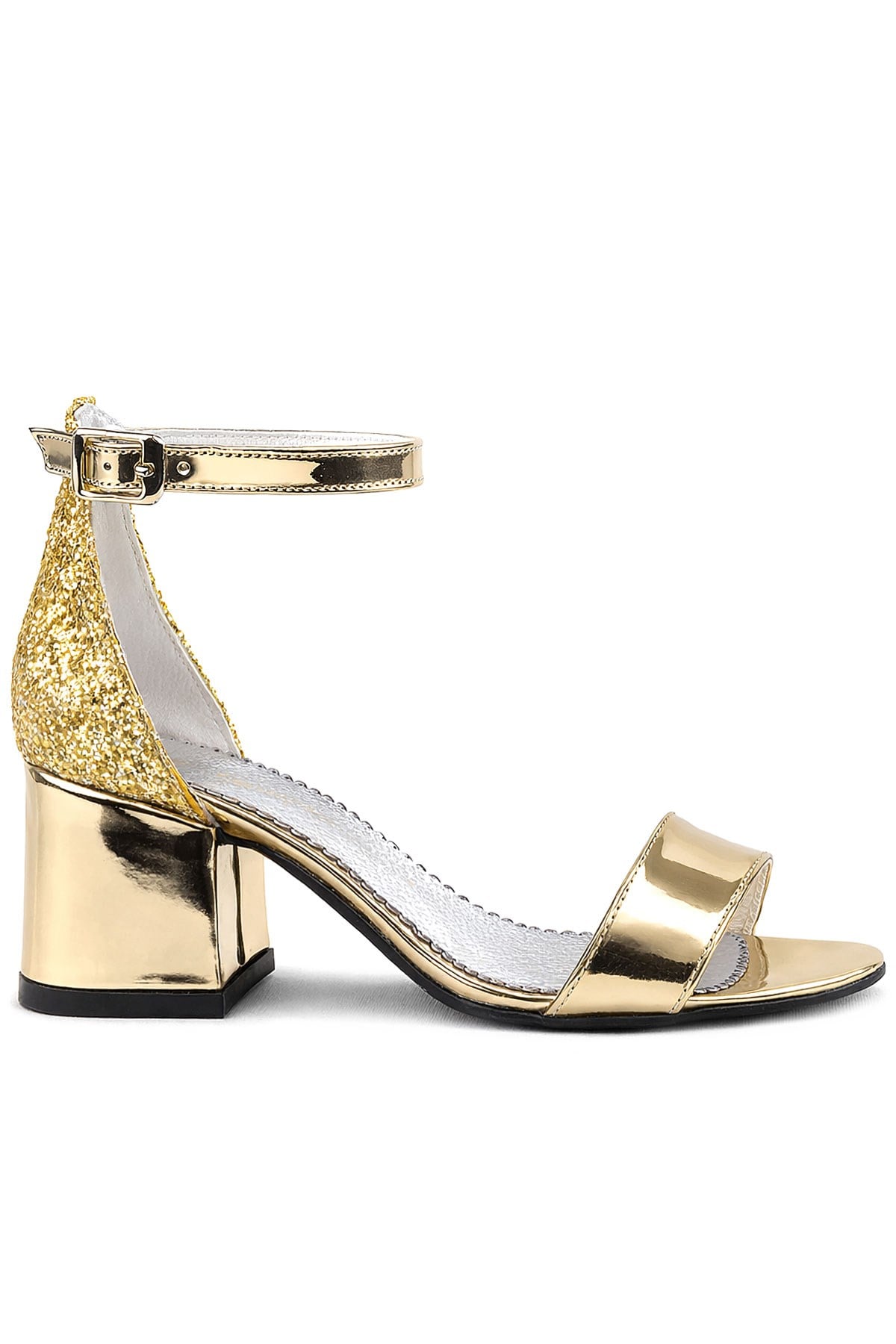 Gold Metallic Mirror Shine Girls Thick Heels Evening Shoes