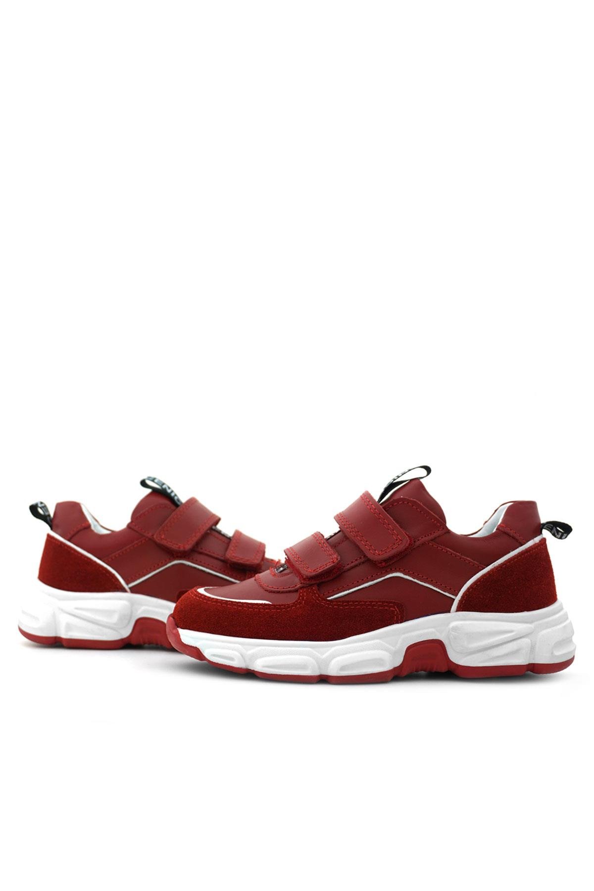 Hakiki Deri Kırmızı Çift Cırtlı Kız Çocuk Spor Ayakkabı