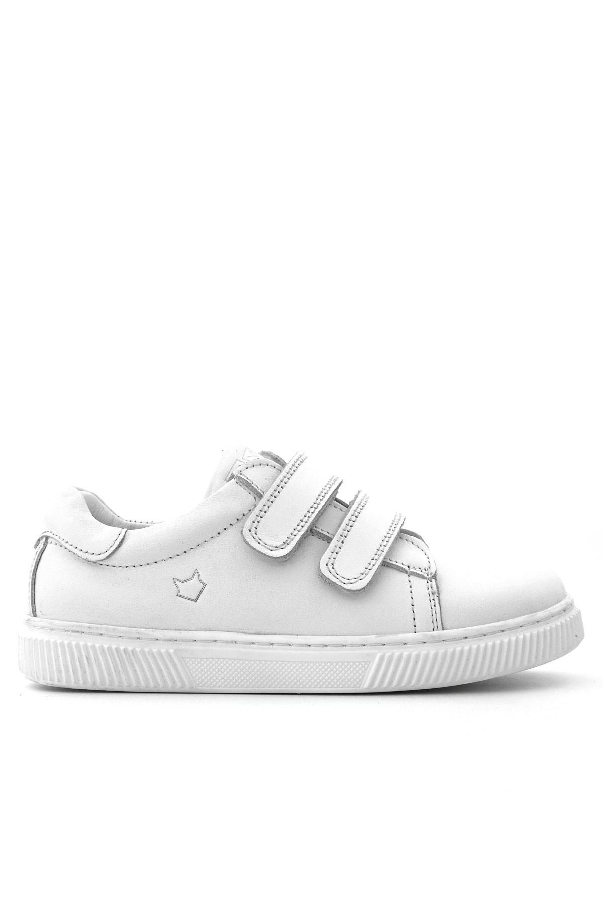 Hakiki Deri Beyaz Cırt Cırtlı Kız Çocuk Sneakers Ayakkabı